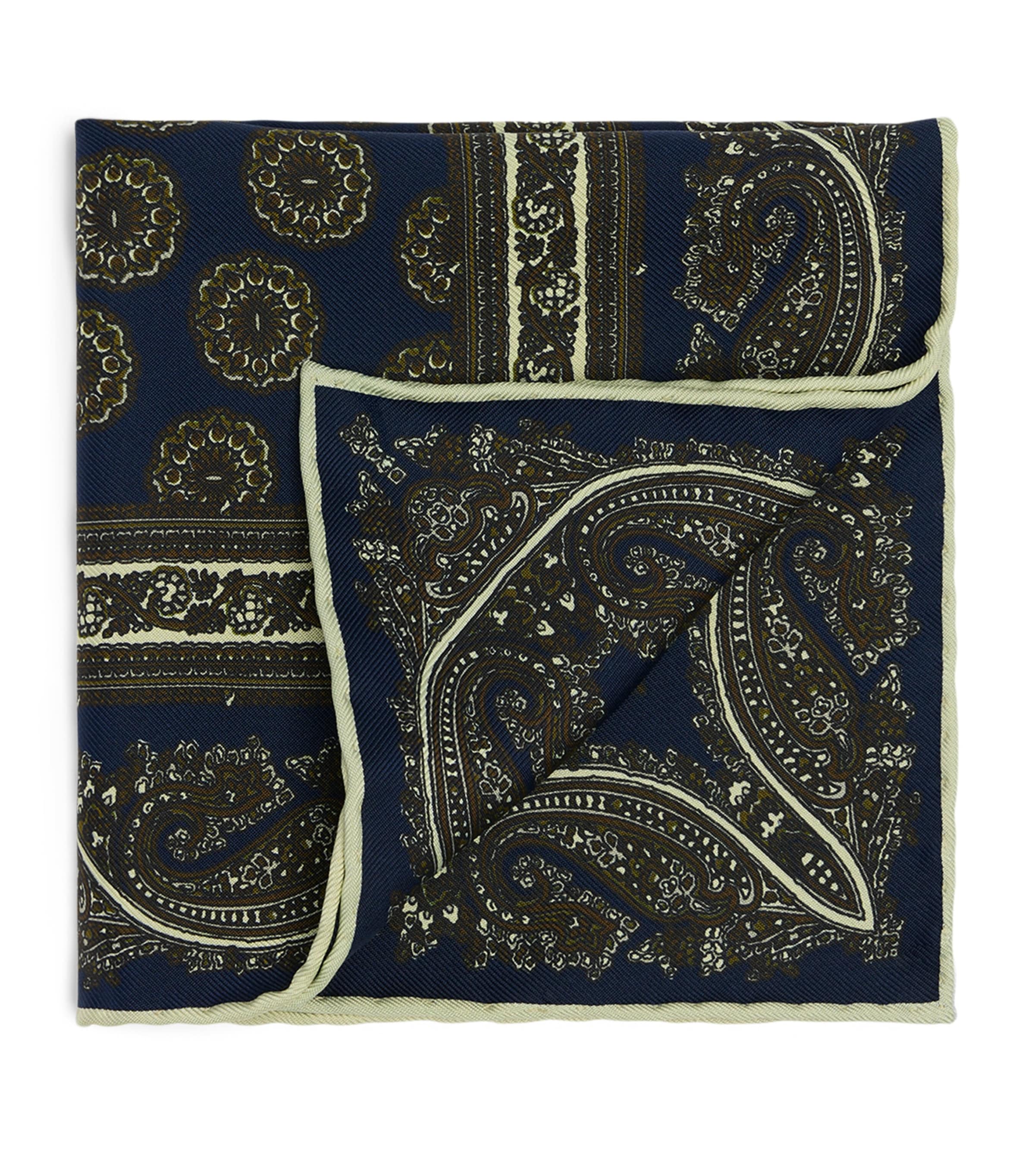 Dunhill Mulberry Silk Floral Medallion Pocket Square Navy Image 1