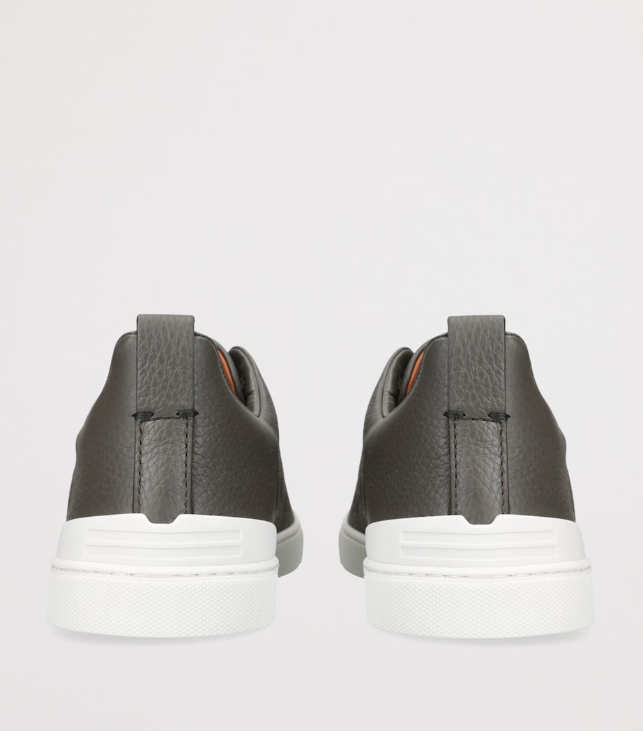 Zegna Leather Triple Stitch Sneakers Gunmetal Image 2