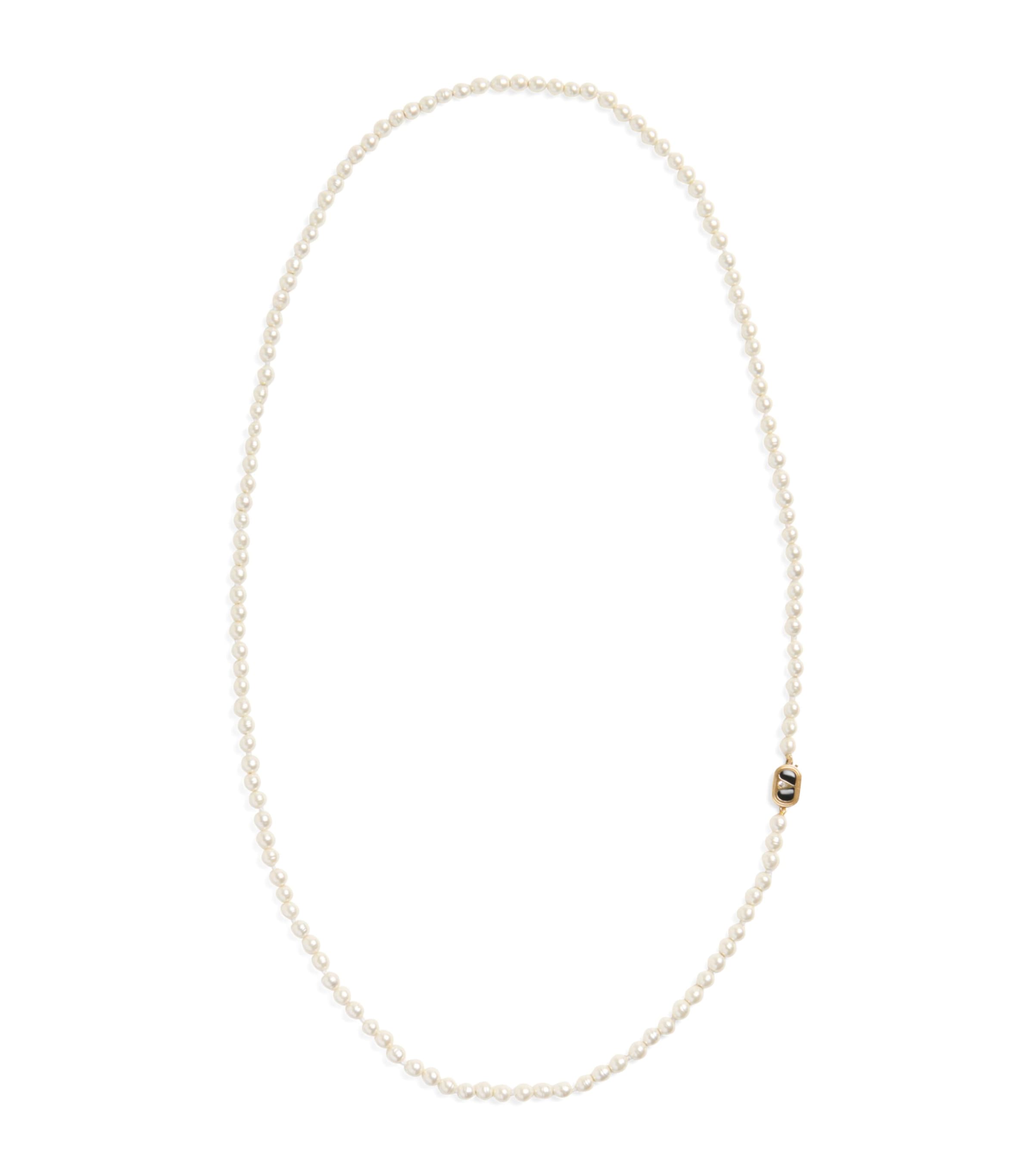 Valentino Ovalette Vlogo Pearl Necklace In Ivory
