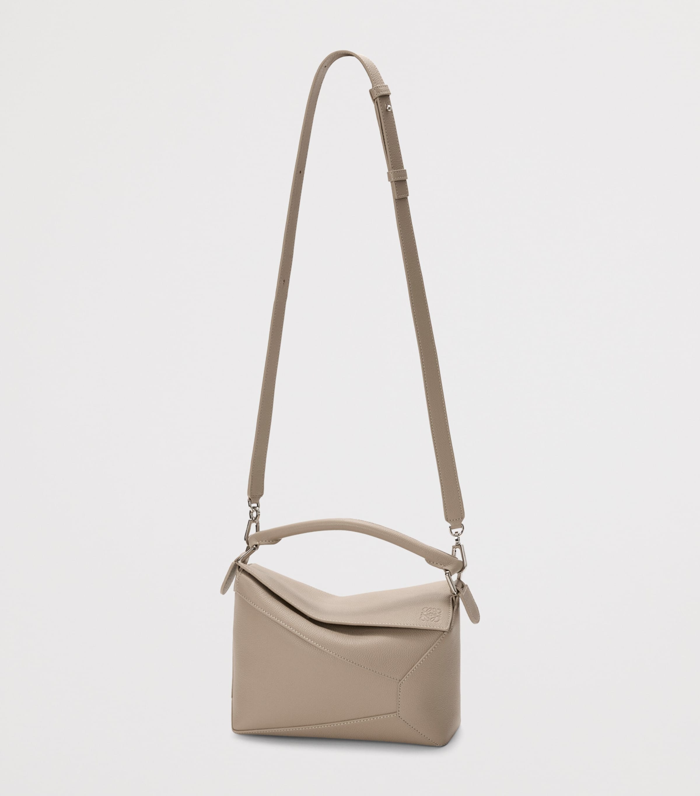 Small Leather Puzzle Edge Top-Handle Bag CLAY Image 6