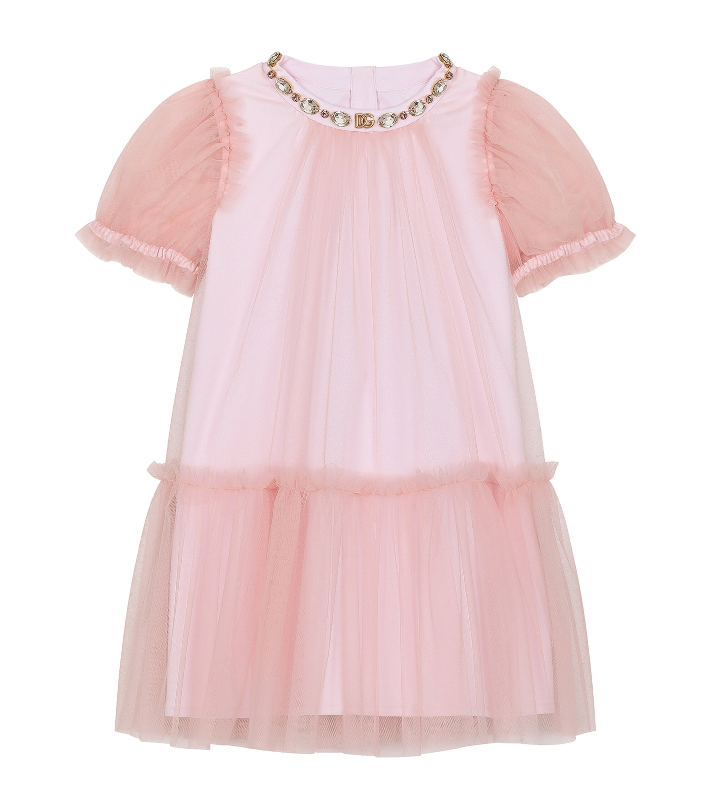 Dolce & Gabbana Kids' Tulle Rhinestone-embellished Dress In Pink