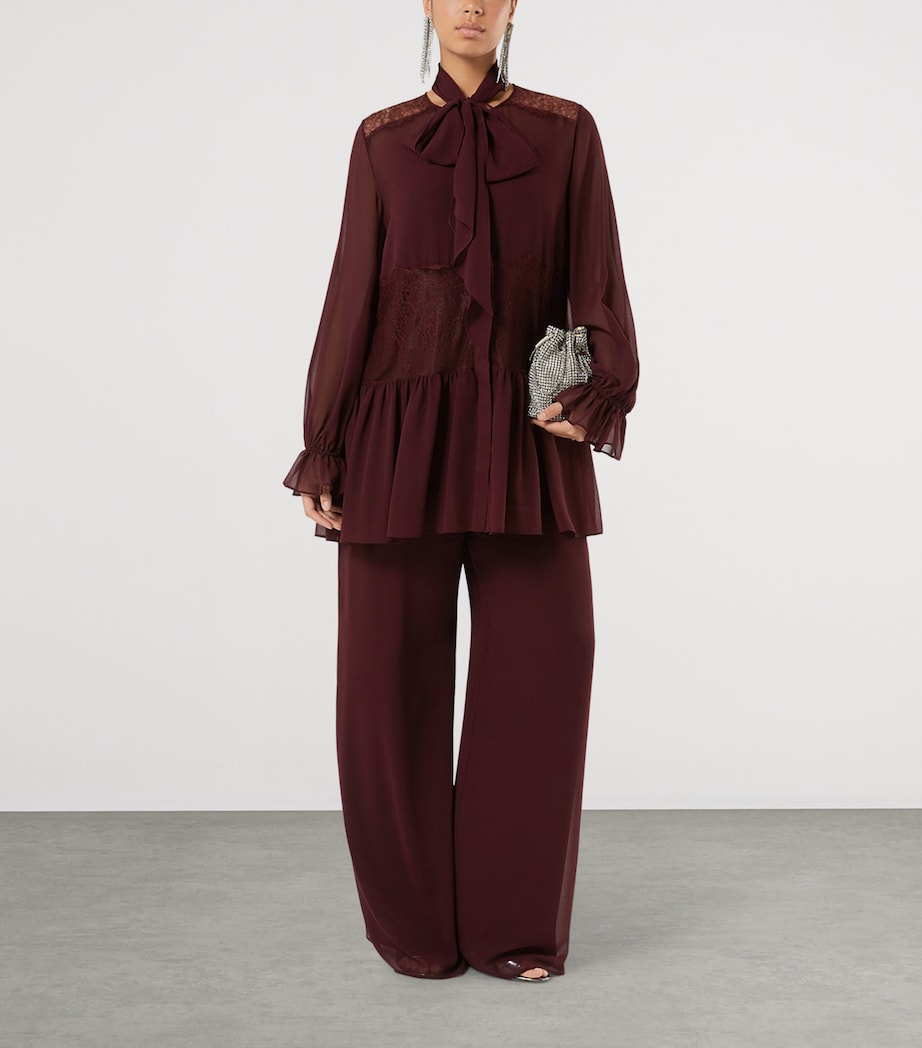 Marina Rinaldi Womens Georgette Wide-Leg Trousers Red Purple Image 4