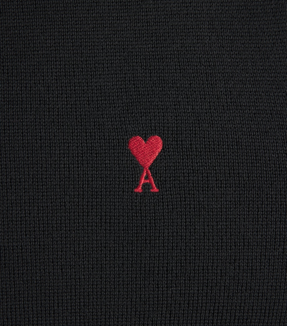 AMI Paris Mens Wool Ami de Coeur Sweater Noir/rouge Image 6