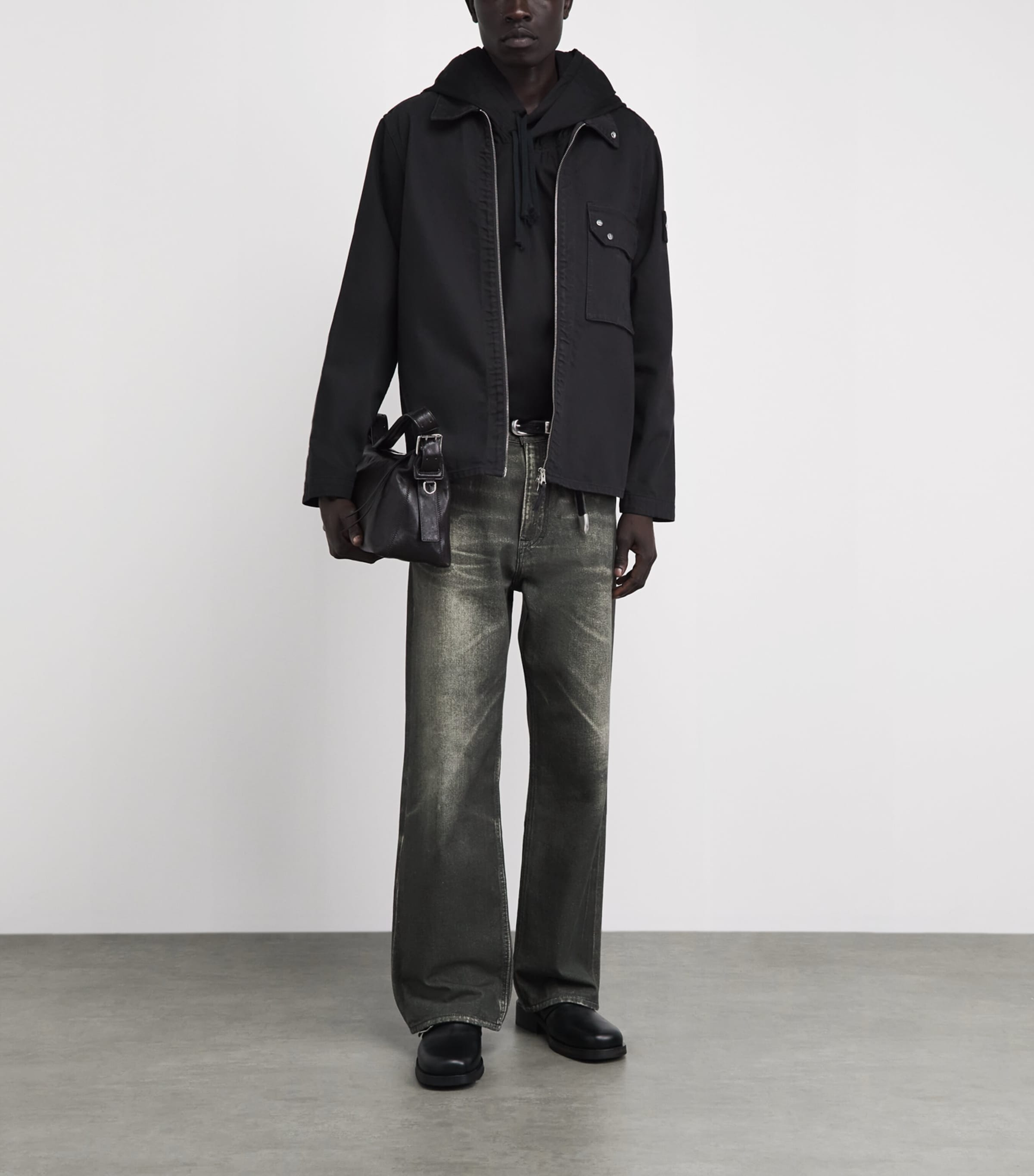 Stone Island Black Denim Zip-Up Overshirt | Harrods UK