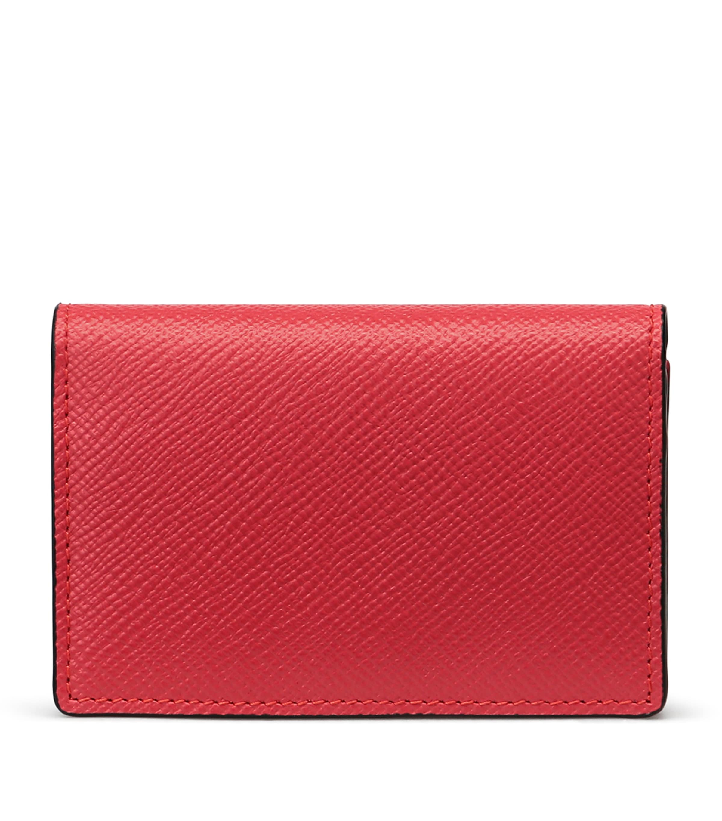 Leather Panama Folded Card Holder SCARLET RED Image 3
