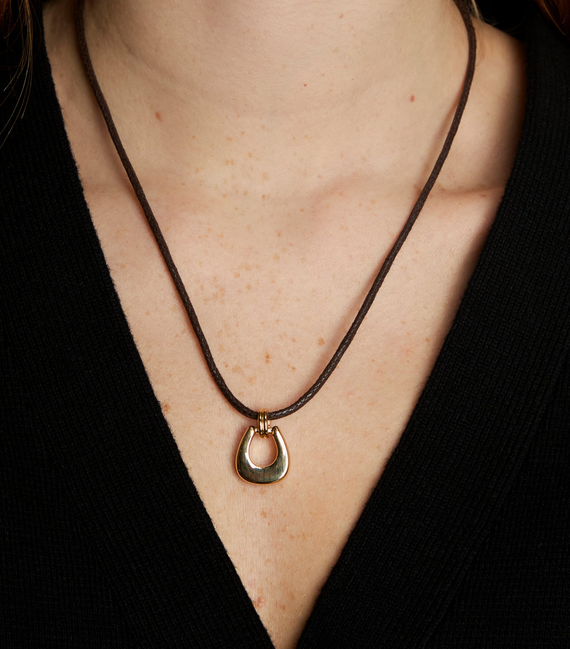 Astrid & Miyu Corded Yellow Gold Horseshoe Pendant Necklace Gold Image 2
