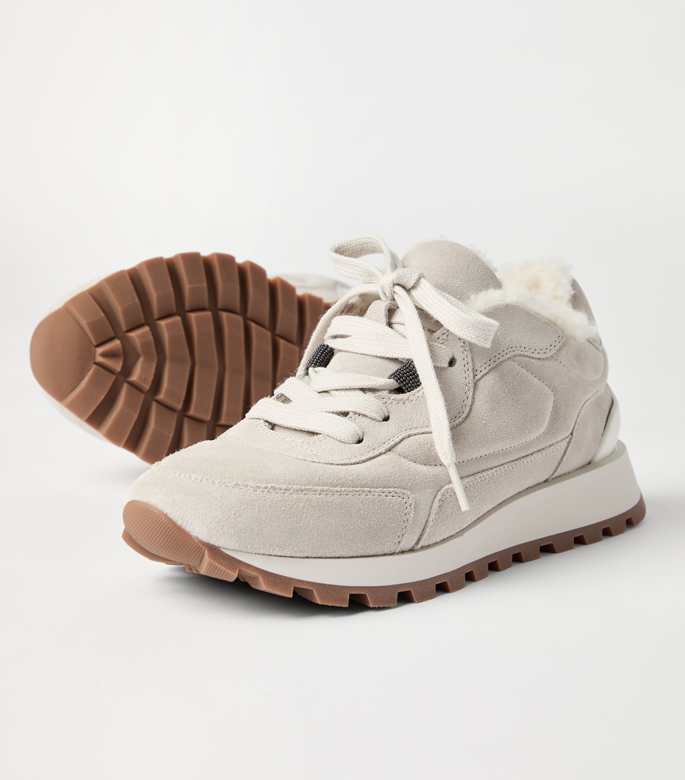 Suede Shearling-Trim Sneakers C9593 Image 6