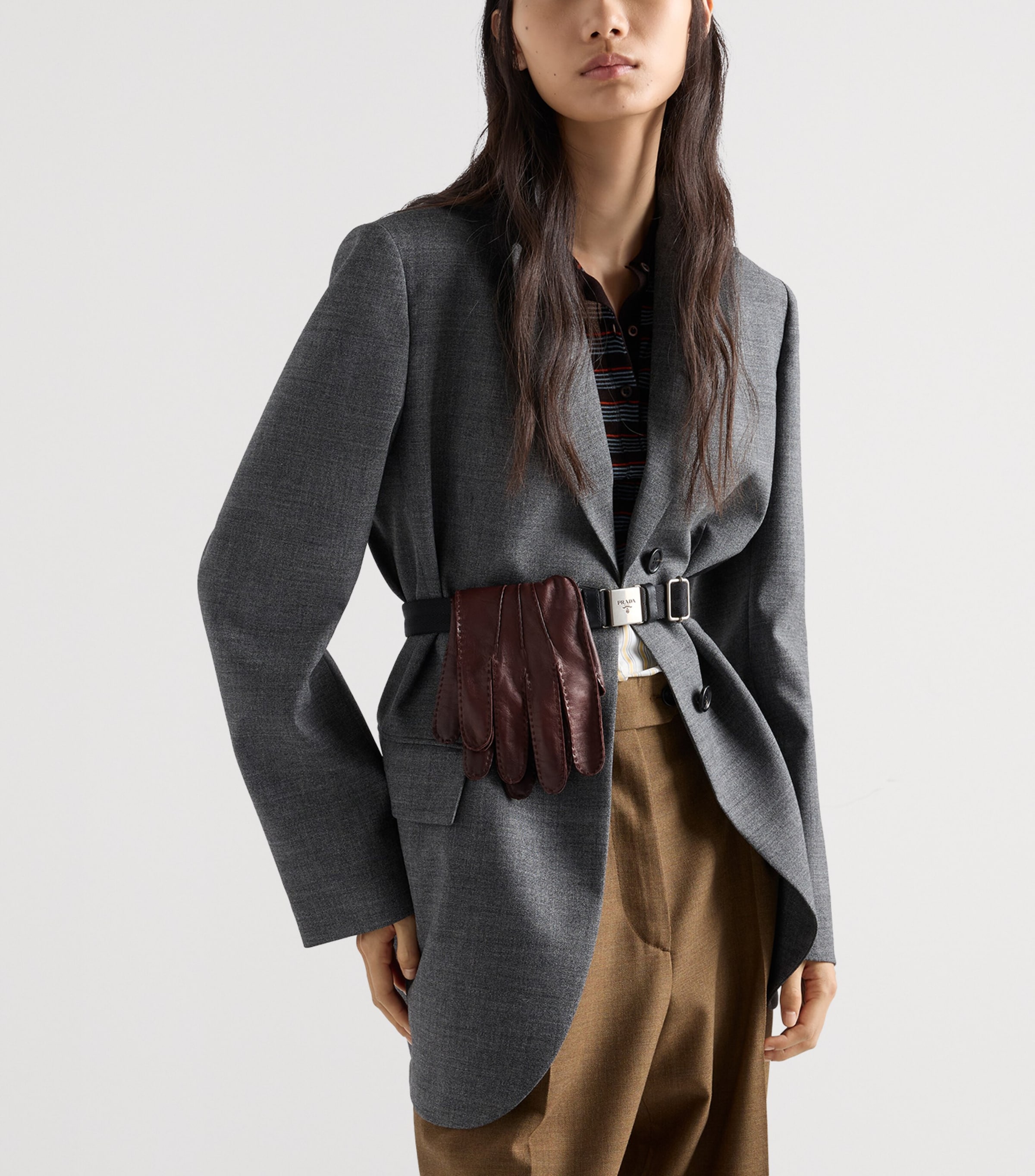 Prada Womens Single-Breasted Mélange Hopsack Blazer Grey Image 4