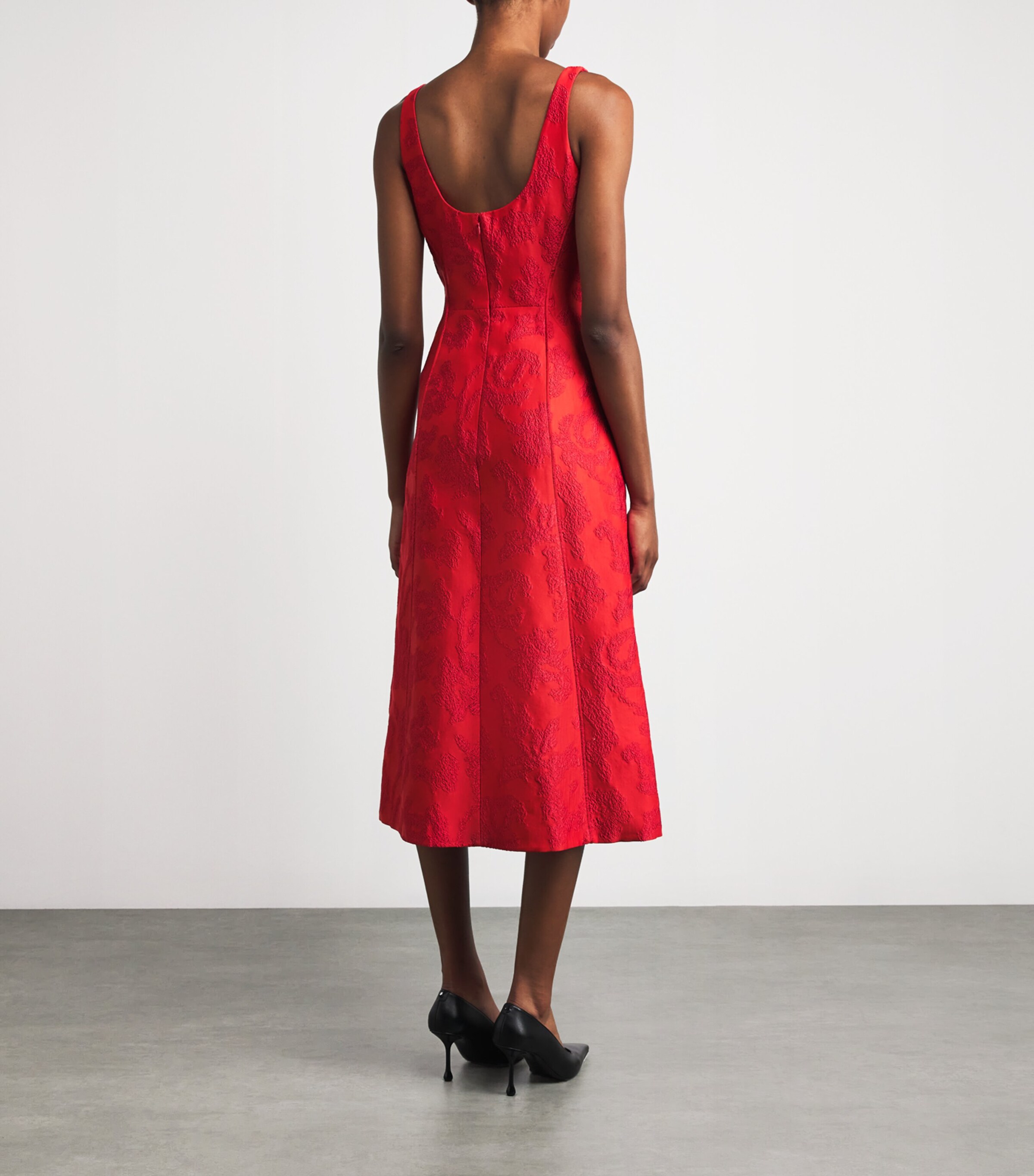 Boucle Floral Labrina Midi Dress RED Image 3