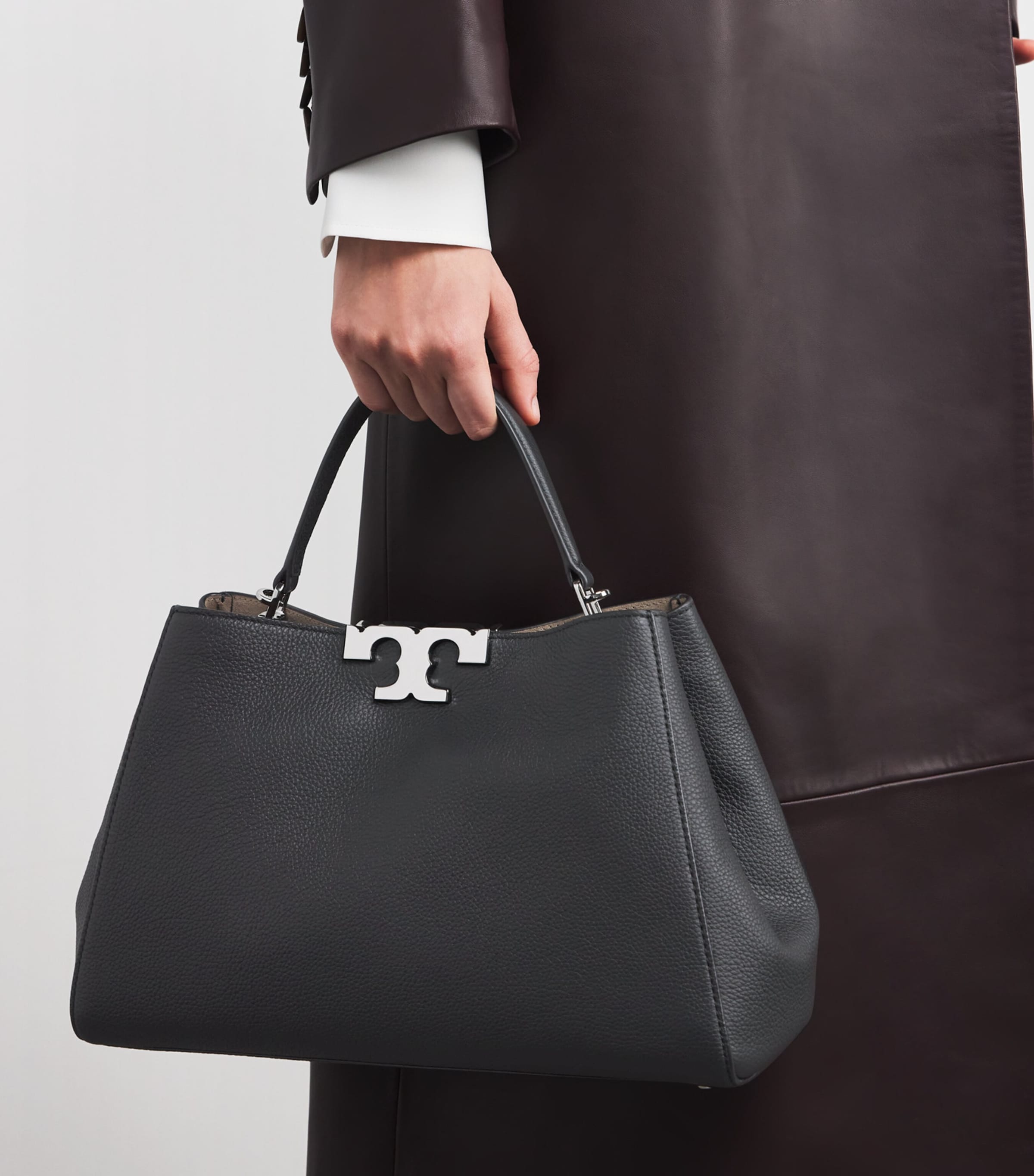 Large Leather Eleanor Top-Handle Bag BLACK Image 2