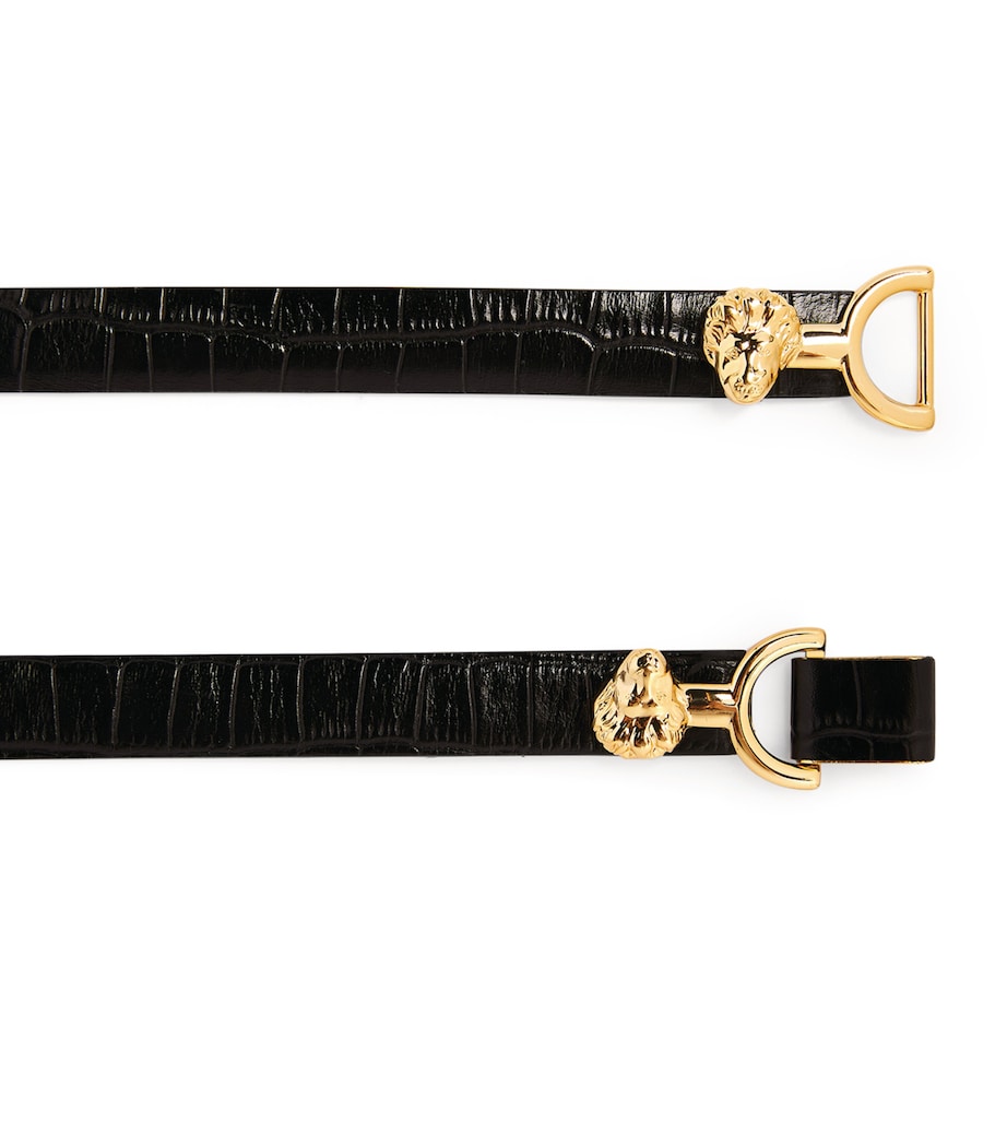 Lion-Embellished Leather Horsebit Belt BLACK Image 2