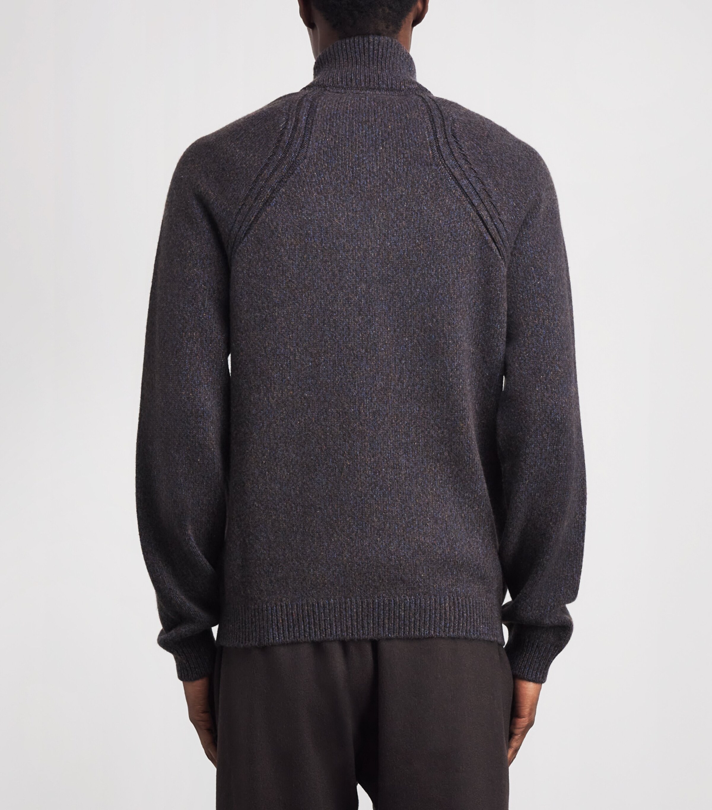 Sease Mens Cashmere Mouliné Half-Zip Sweater Blue Brown Image 5