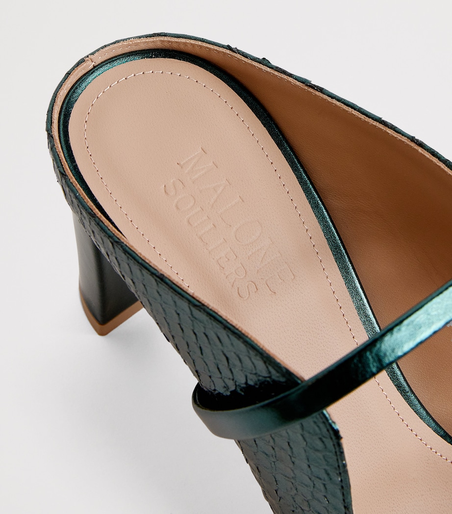 Leather Crocodile-Effect Norah Mules 70 DARK GREEN Image 7