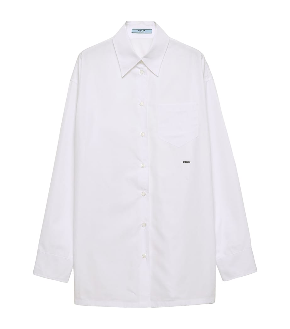 Prada Womens Embroidered-Logo Poplin Shirt Image 1