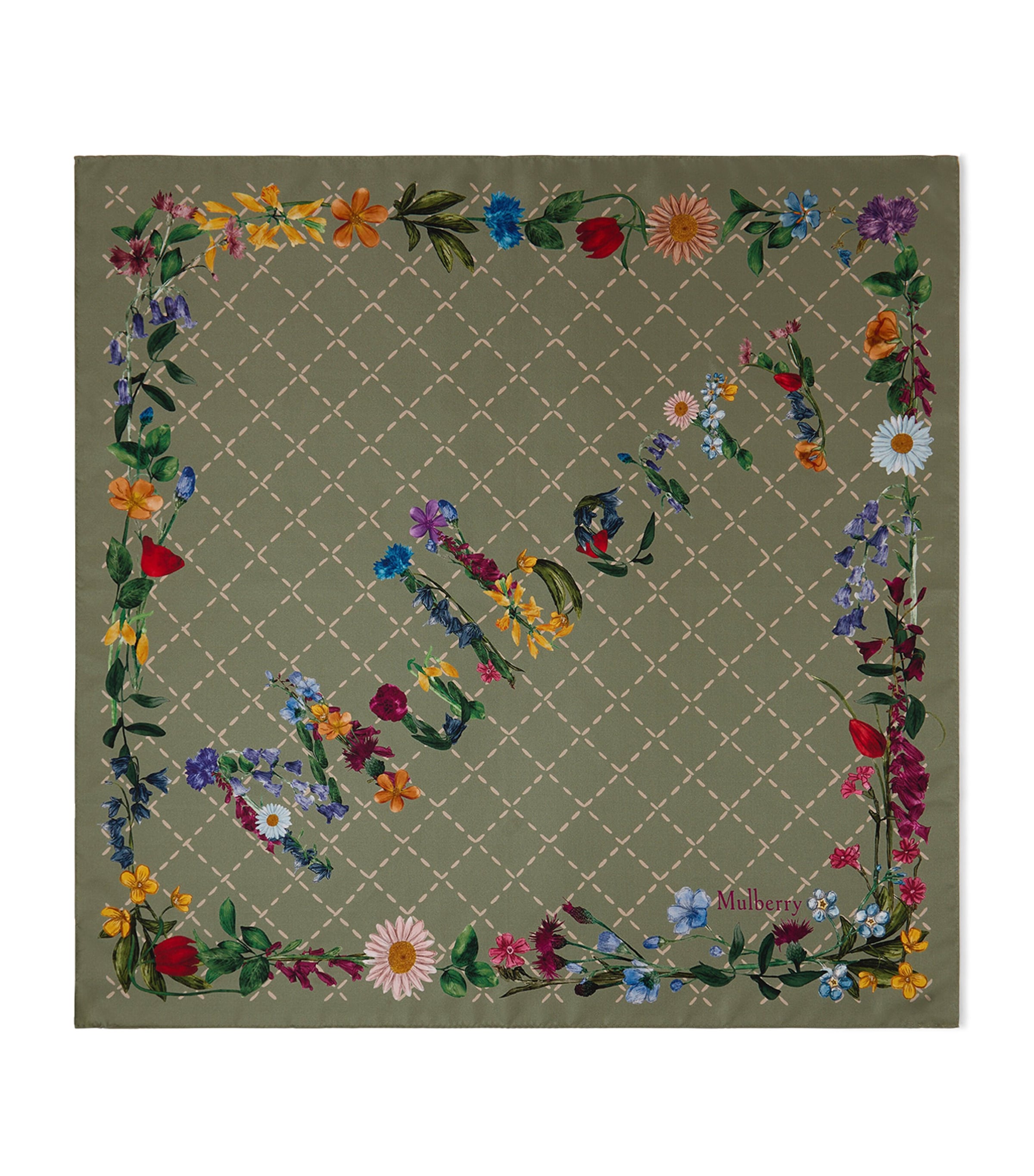 Mulberry Silk Wild Floral Scarf Linen Green Image 1