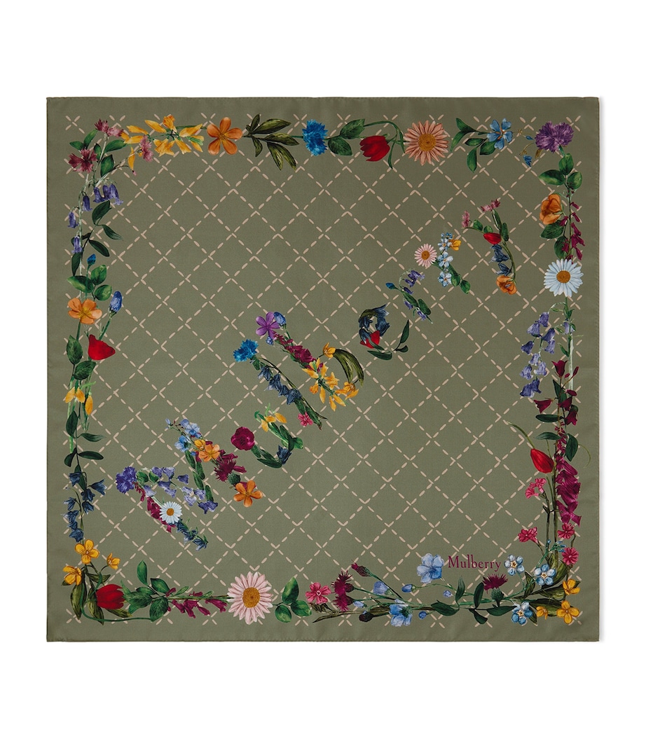 Mulberry Silk Wild Floral Scarf Linen Green Image 1