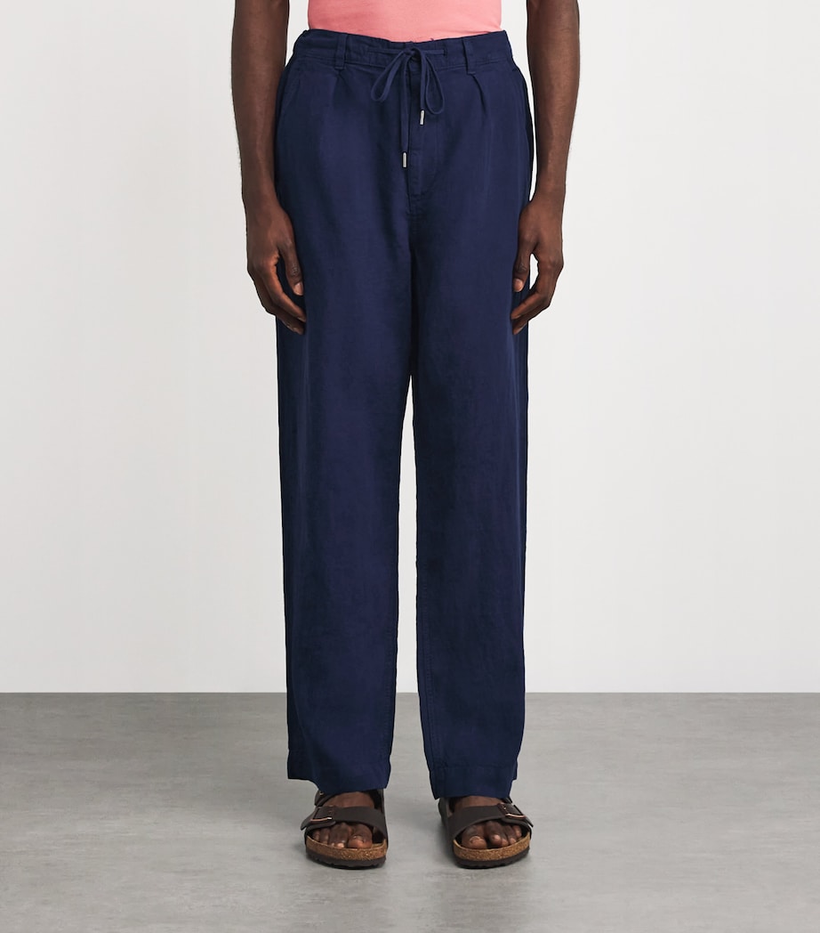 Linen Drawstring Trousers NAVY Image 3