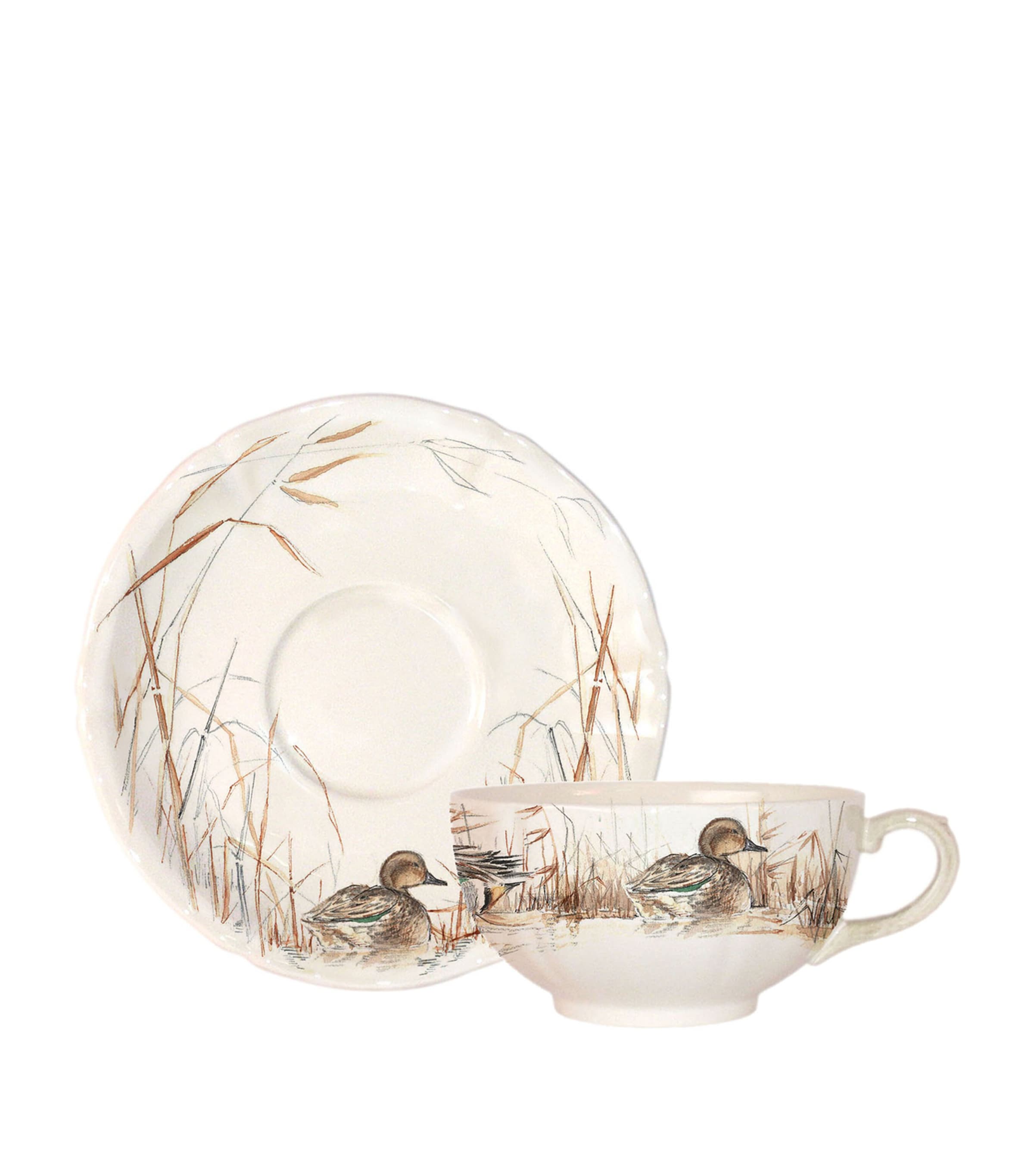 Gien Set of 2 Sologne Breakfast Cups and Saucers (18cm) | Dining | Tableware | Tea Cups & Saucers | Designers | Gien