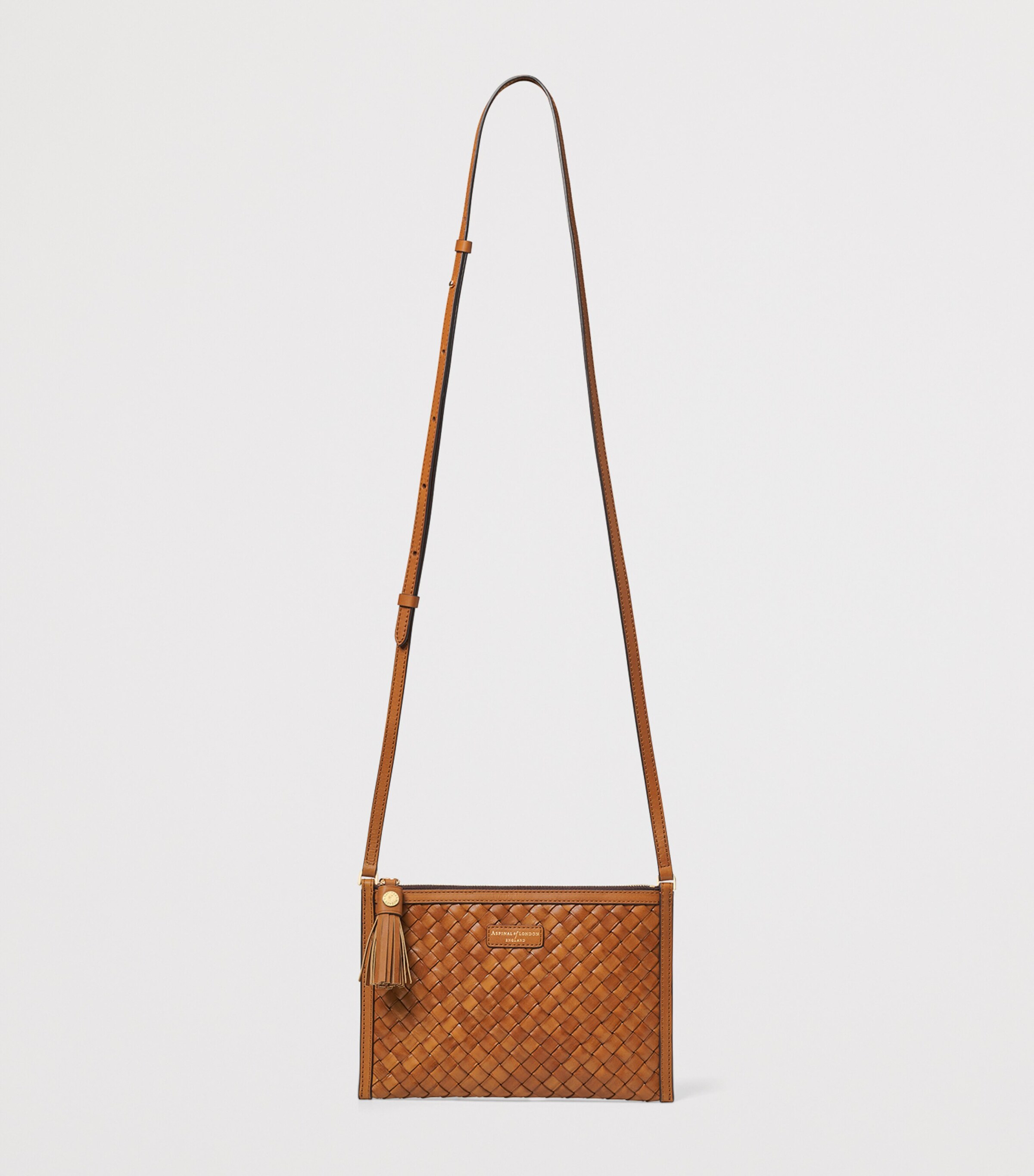 Aspinal Of London Leather Woven Island Cross-Body Bag Tan Image 3