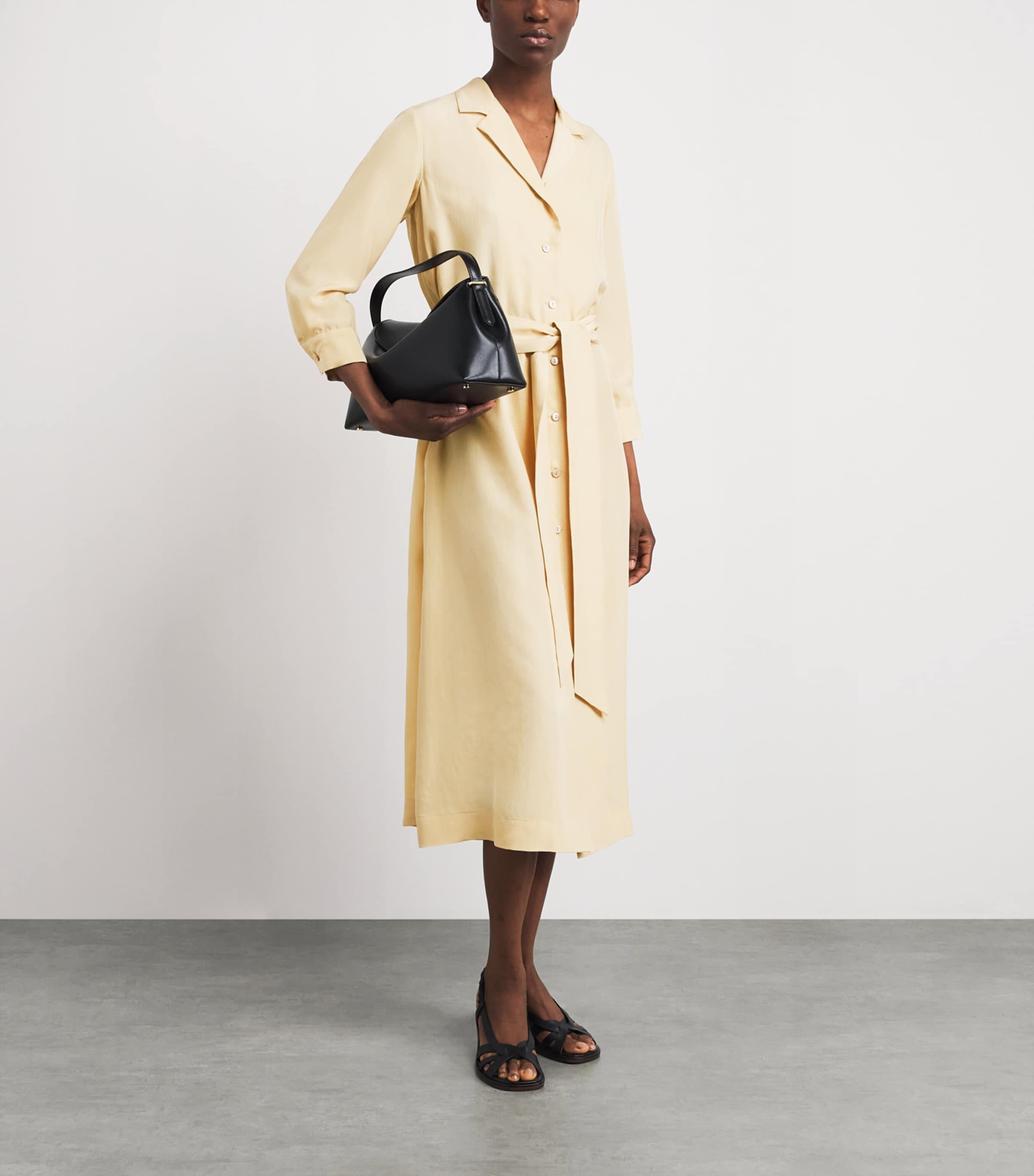Colombo Womens Silk Belted Midi Dress Yellow Image 2