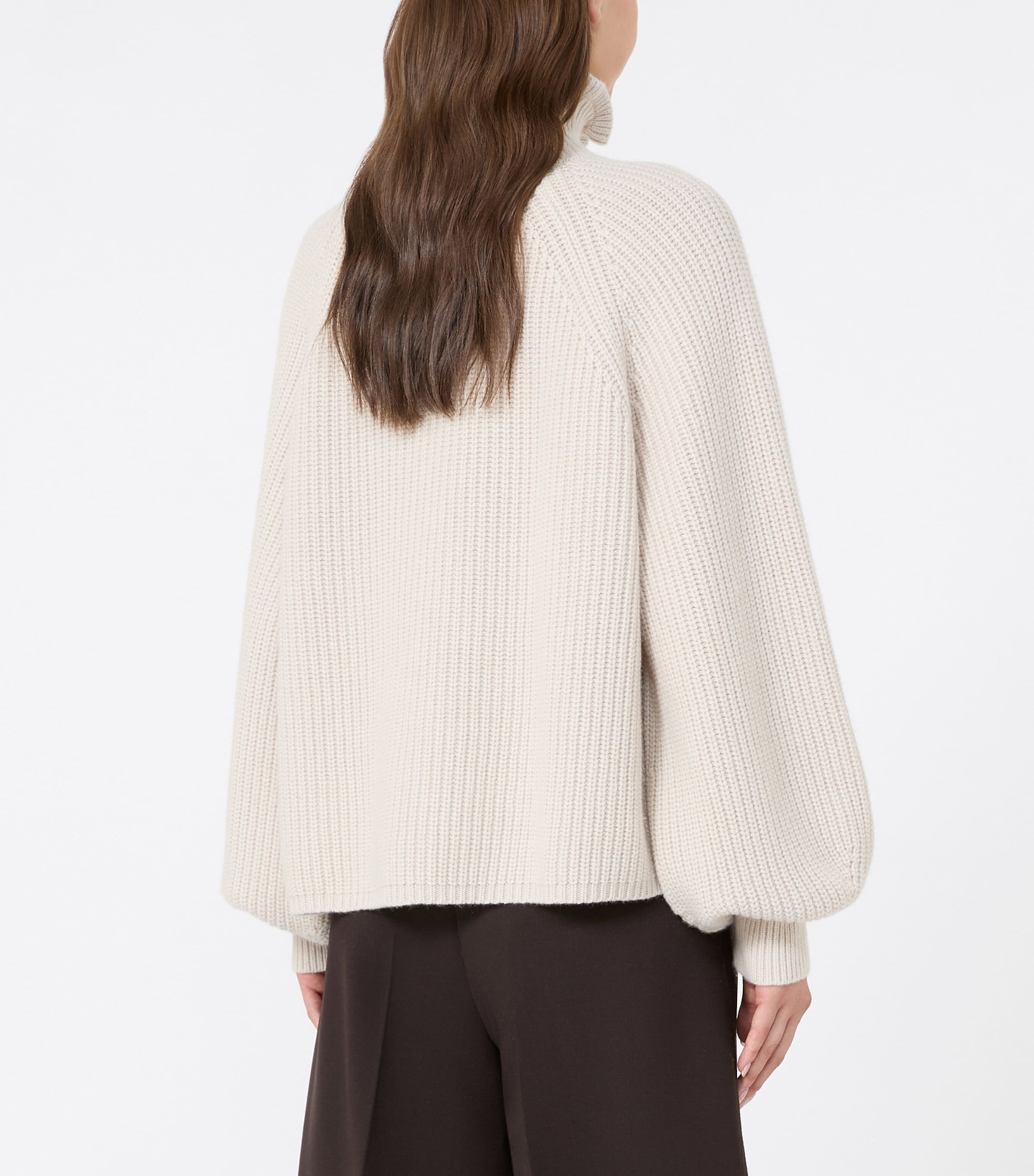 Max Mara Womens Wool-Cashmere Ruffle-Neck Sweater Beige Image 4
