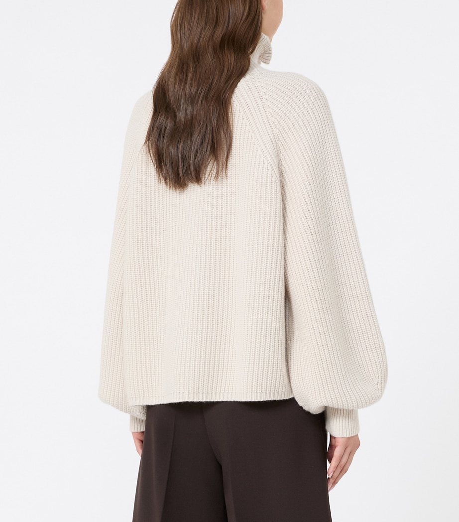 Max Mara Womens Wool-Cashmere Ruffle-Neck Sweater Beige Image 4