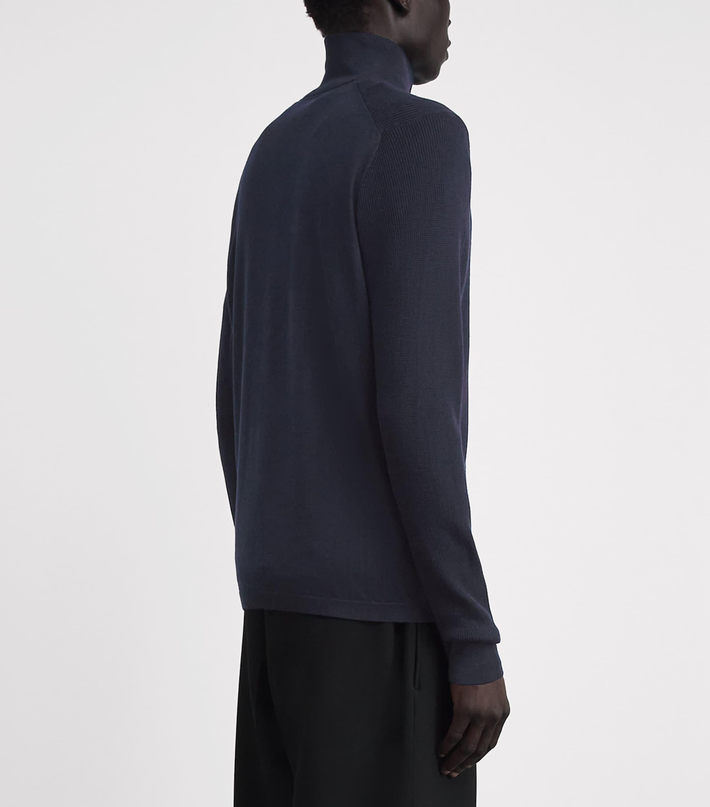 Sease Mens Virgin Wool Quarter-Zip Sweater Midnight Blue Image 5