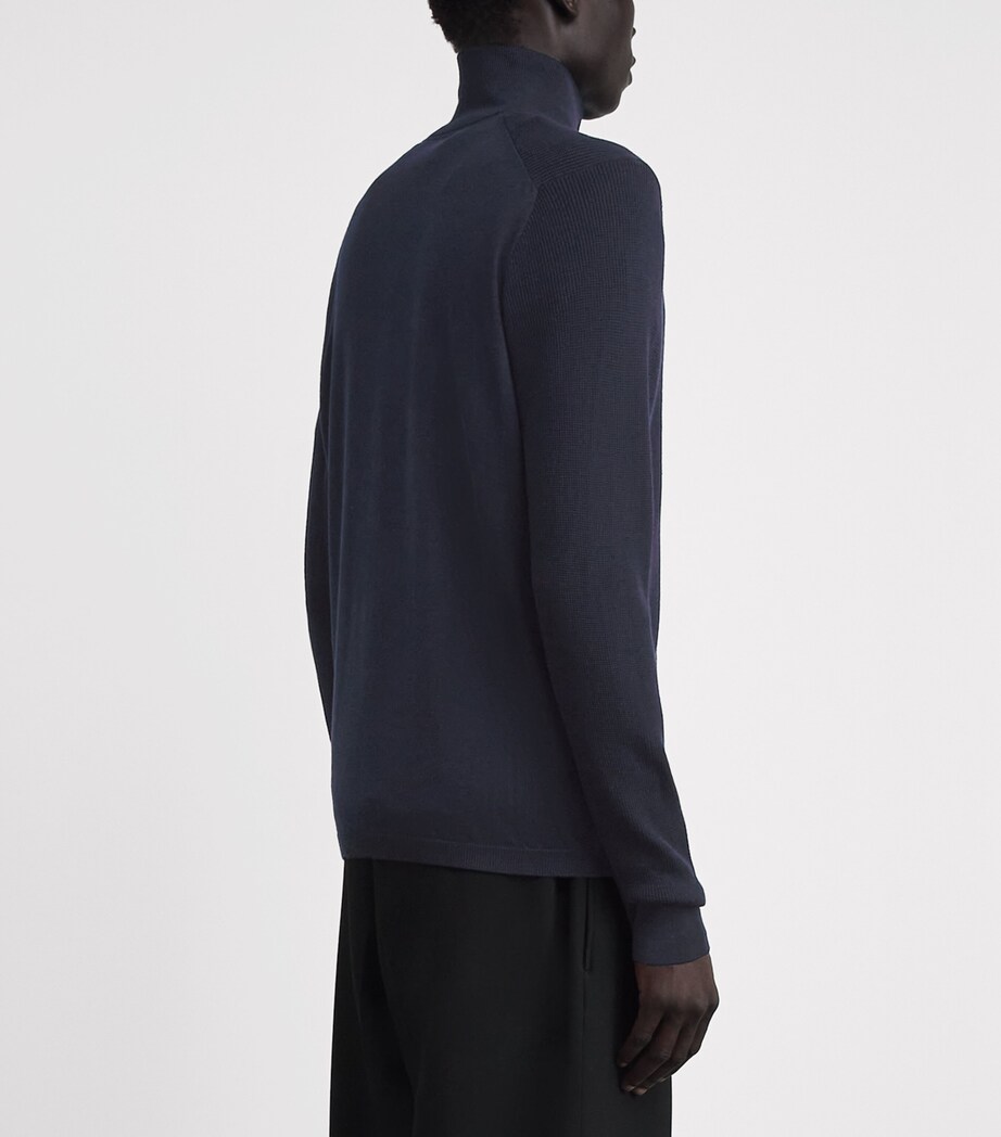 Sease Mens Virgin Wool Quarter-Zip Sweater Midnight Blue Image 5