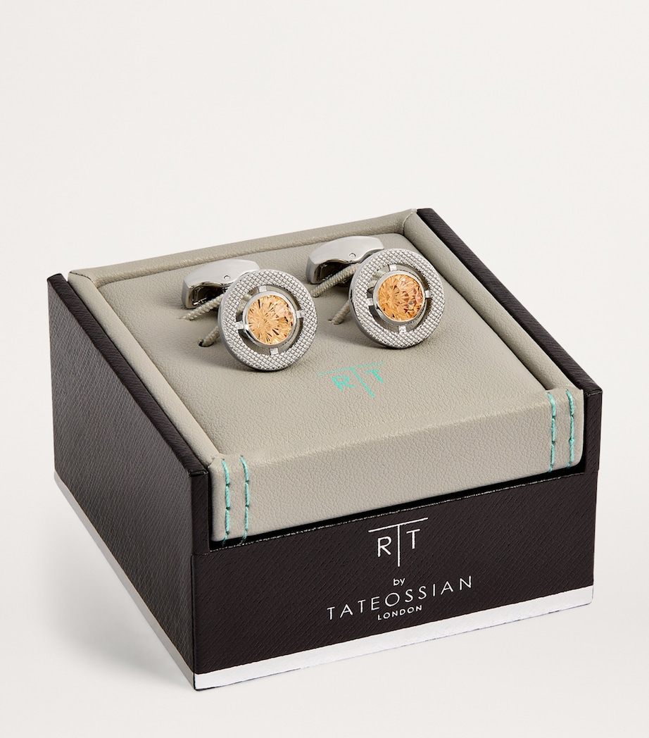 Tateossian Cubic Zirconia and Rhodium-Plated Circular Cufflinks Silver Image 3