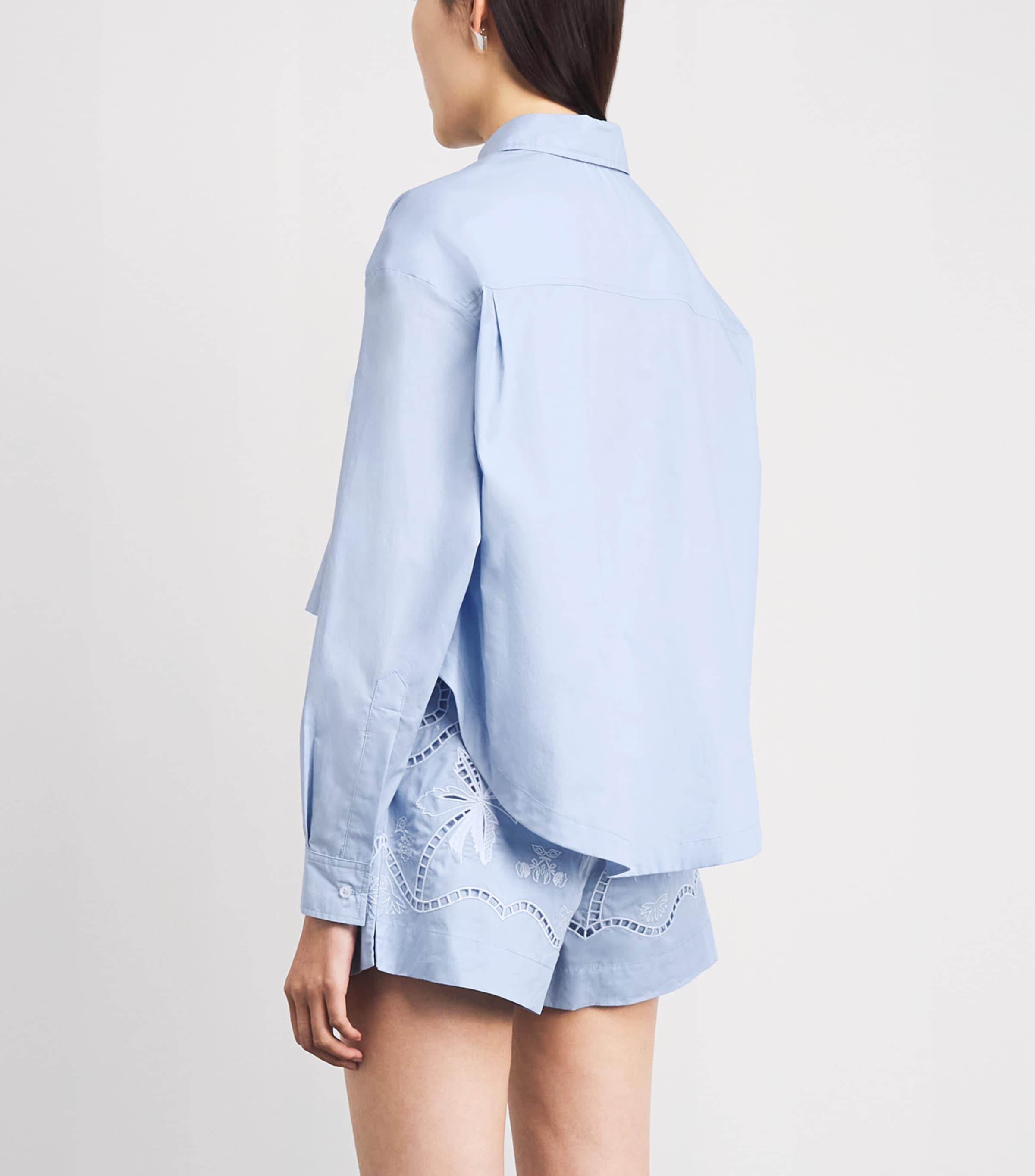 Sandro Paris Womens Cotton Embroidered Open-Work Shirt Sky Blue Image 5