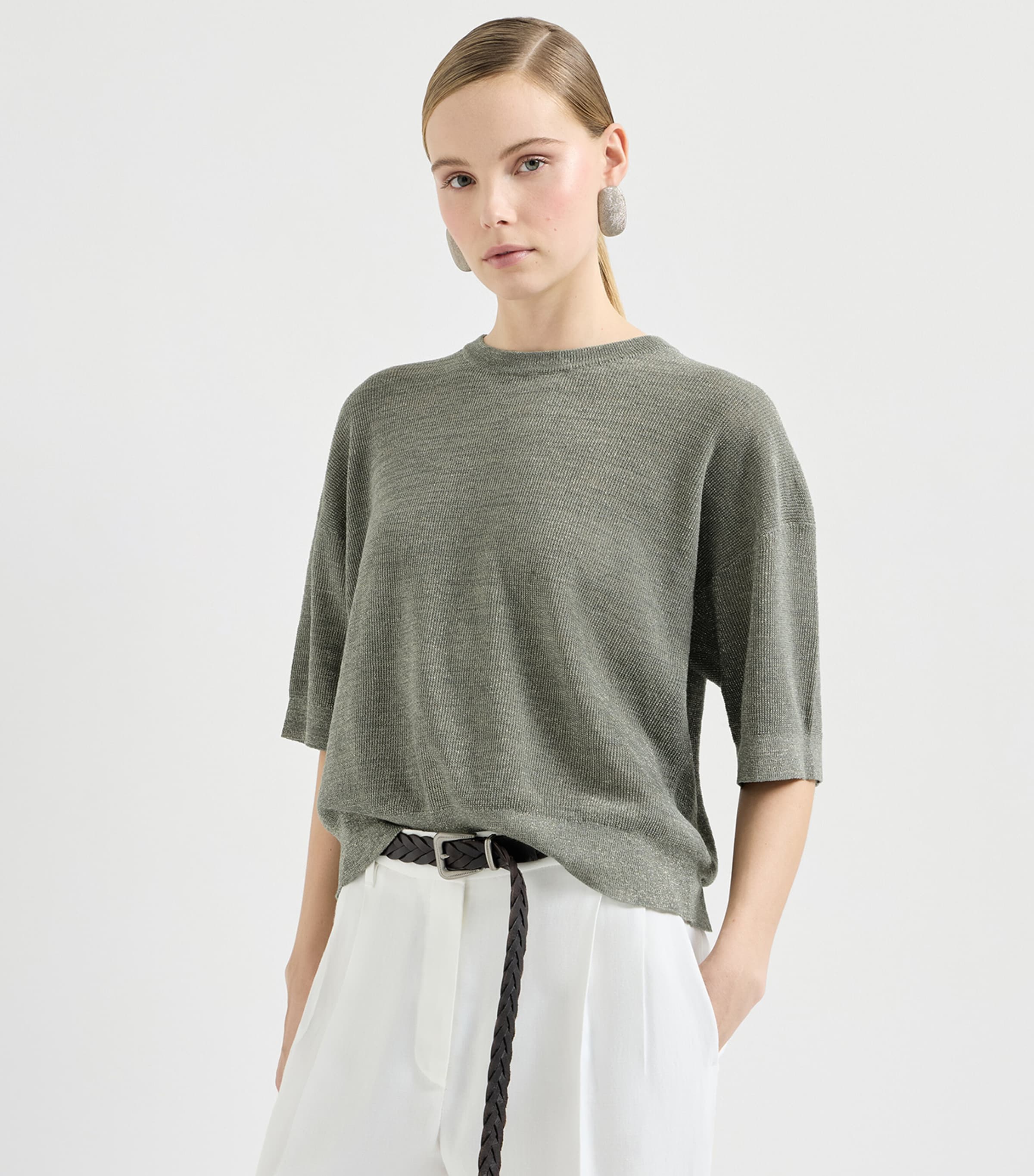 Brunello Cucinelli Womens Sparkling Short-Sleeve Sweater Image 3