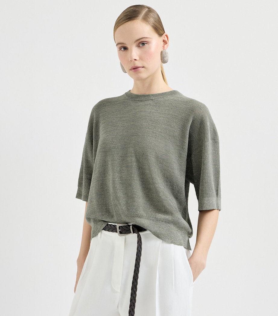Brunello Cucinelli Womens Sparkling Short-Sleeve Sweater Image 3