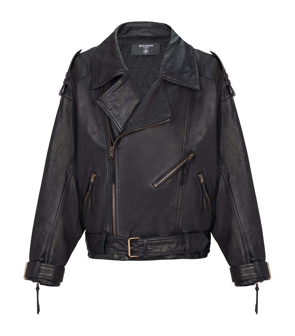 Balmain Lambskin Biker Jacket Noir