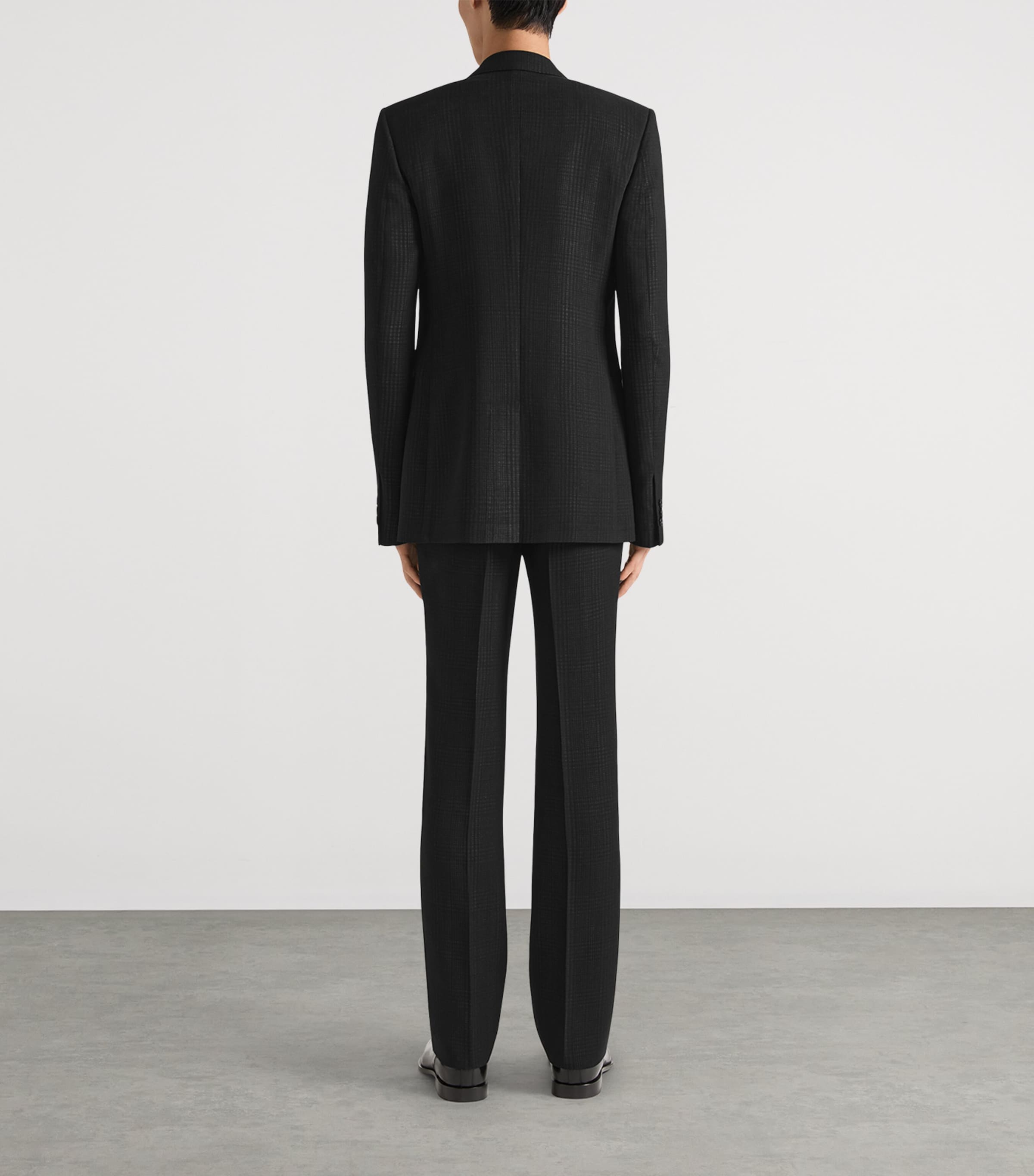 Wool-Blend Check Straight Trousers BLACK/GREY Image 3