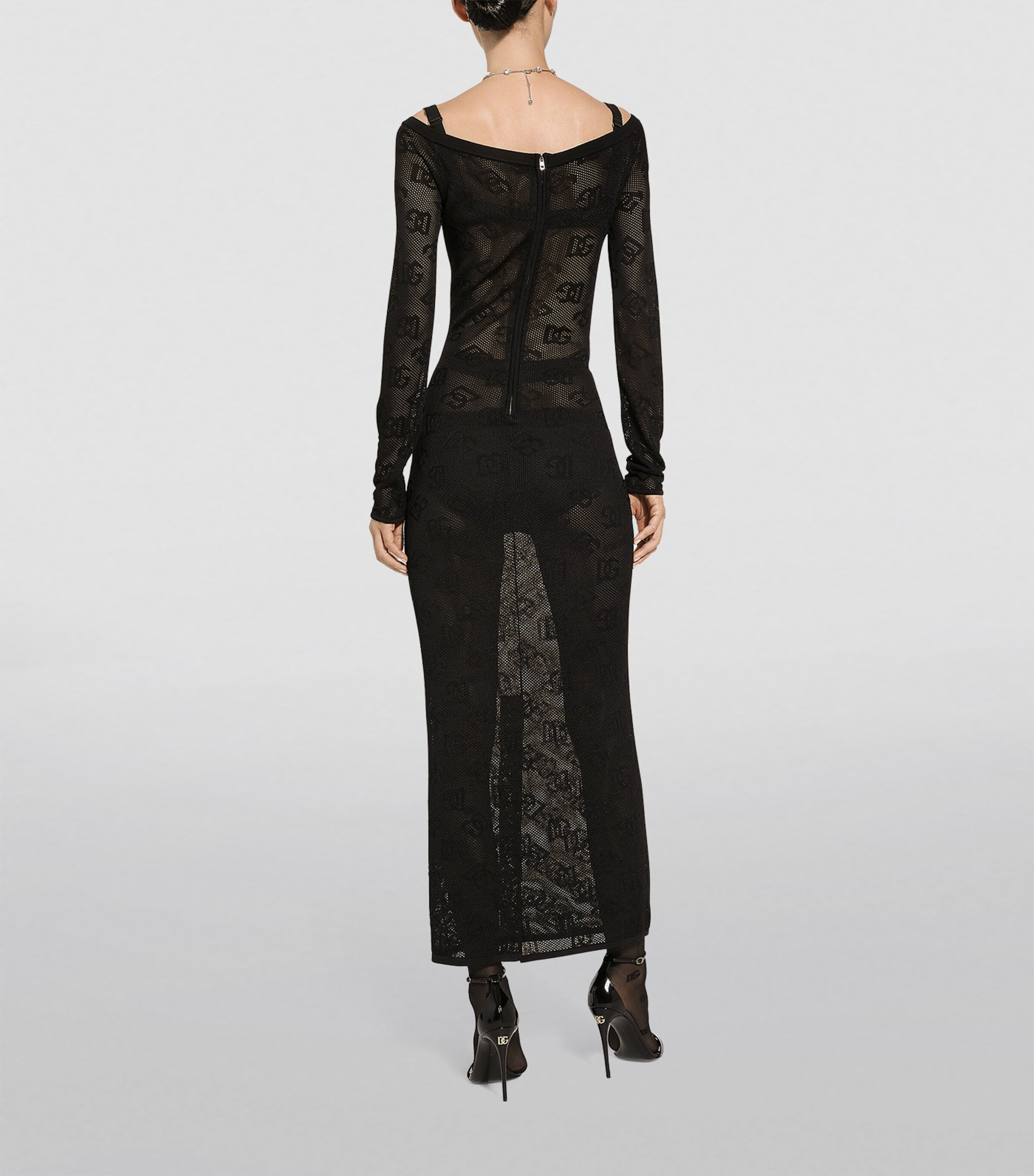 Dolce&Gabbana Womens Jacquard Logo Midi Dress Black Image 5