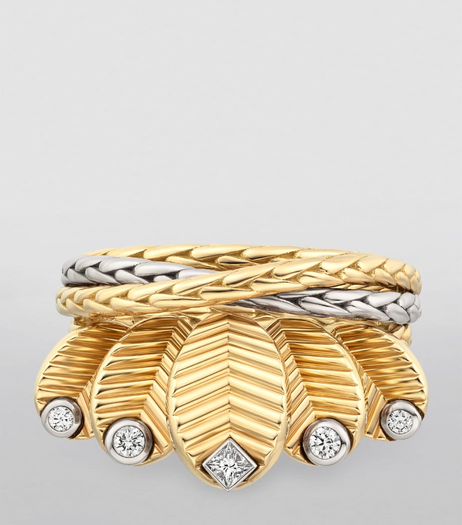 Yellow Gold, White Gold and Diamond Grain de Café Ring YELLOW GOLD Image 10
