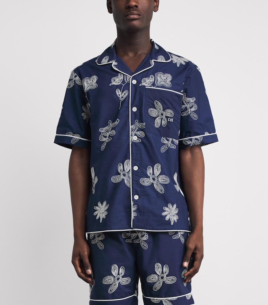 CHÉ Mens Embroidered Flores Shirt Blue Image 4