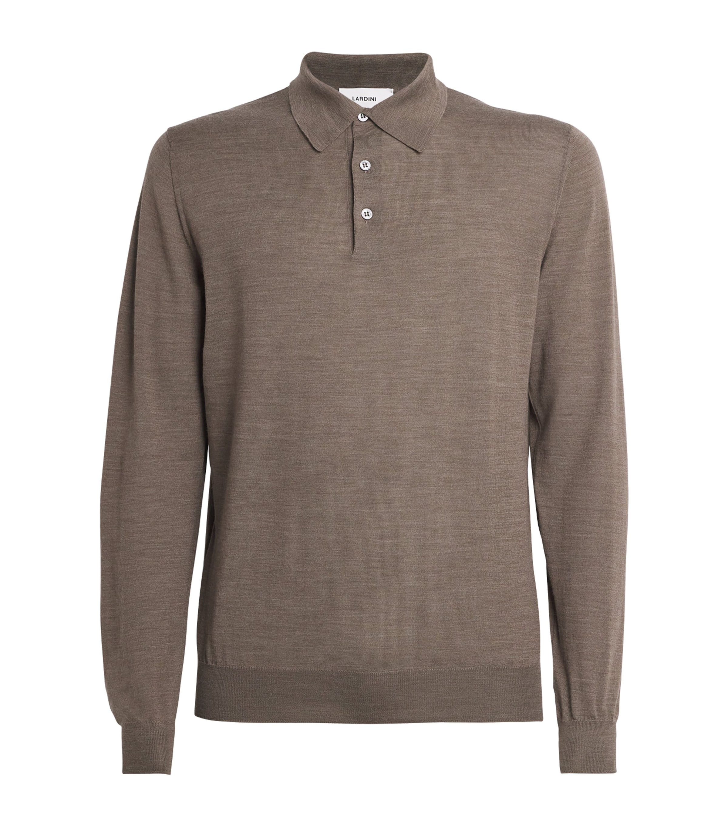 Lardini Virgin Wool Long-sleeve Polo Shirt In Brown