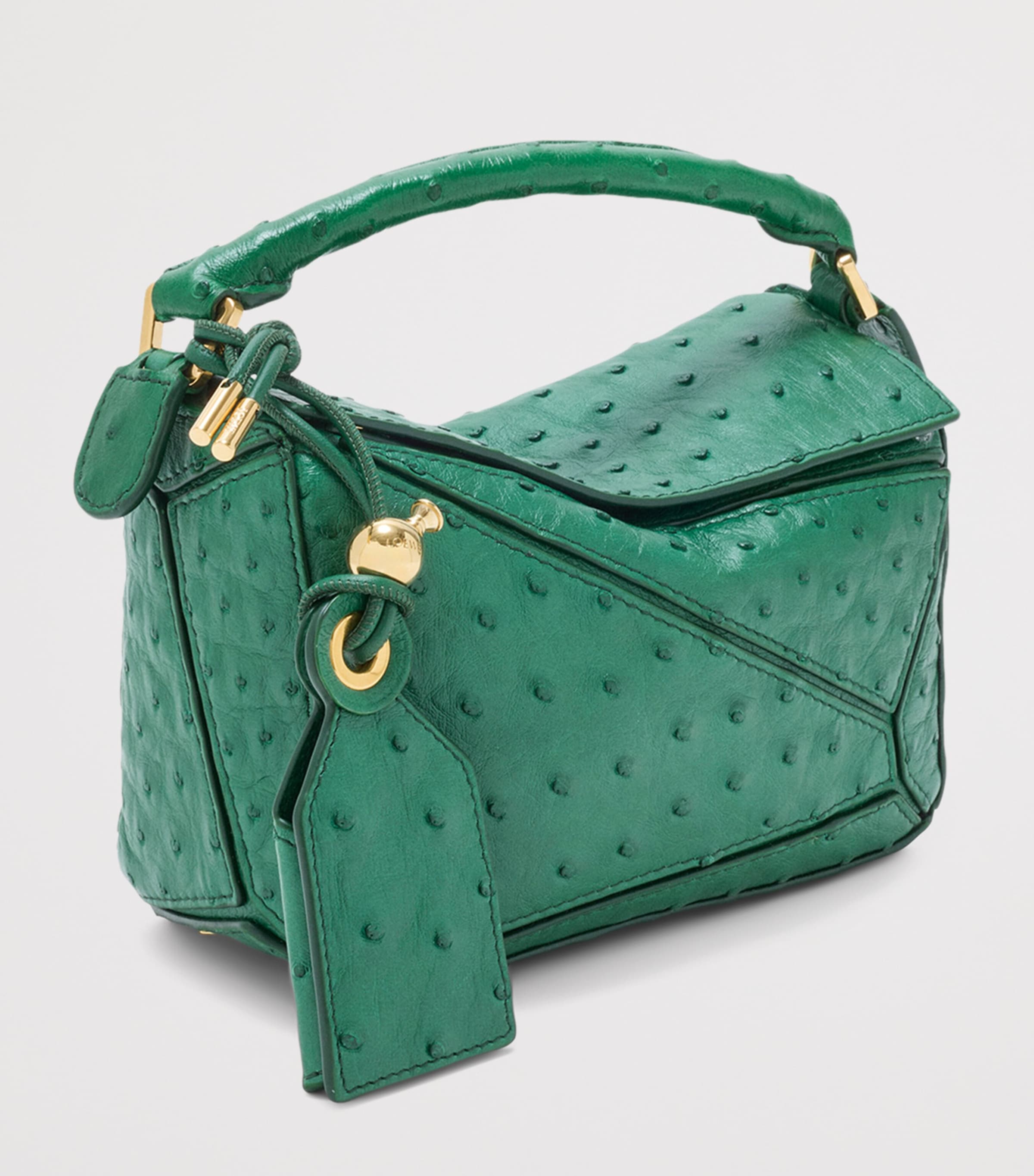 LOEWE Mini Ostrich Leather Puzzle Top-Handle Bag Emerald Green Image 2
