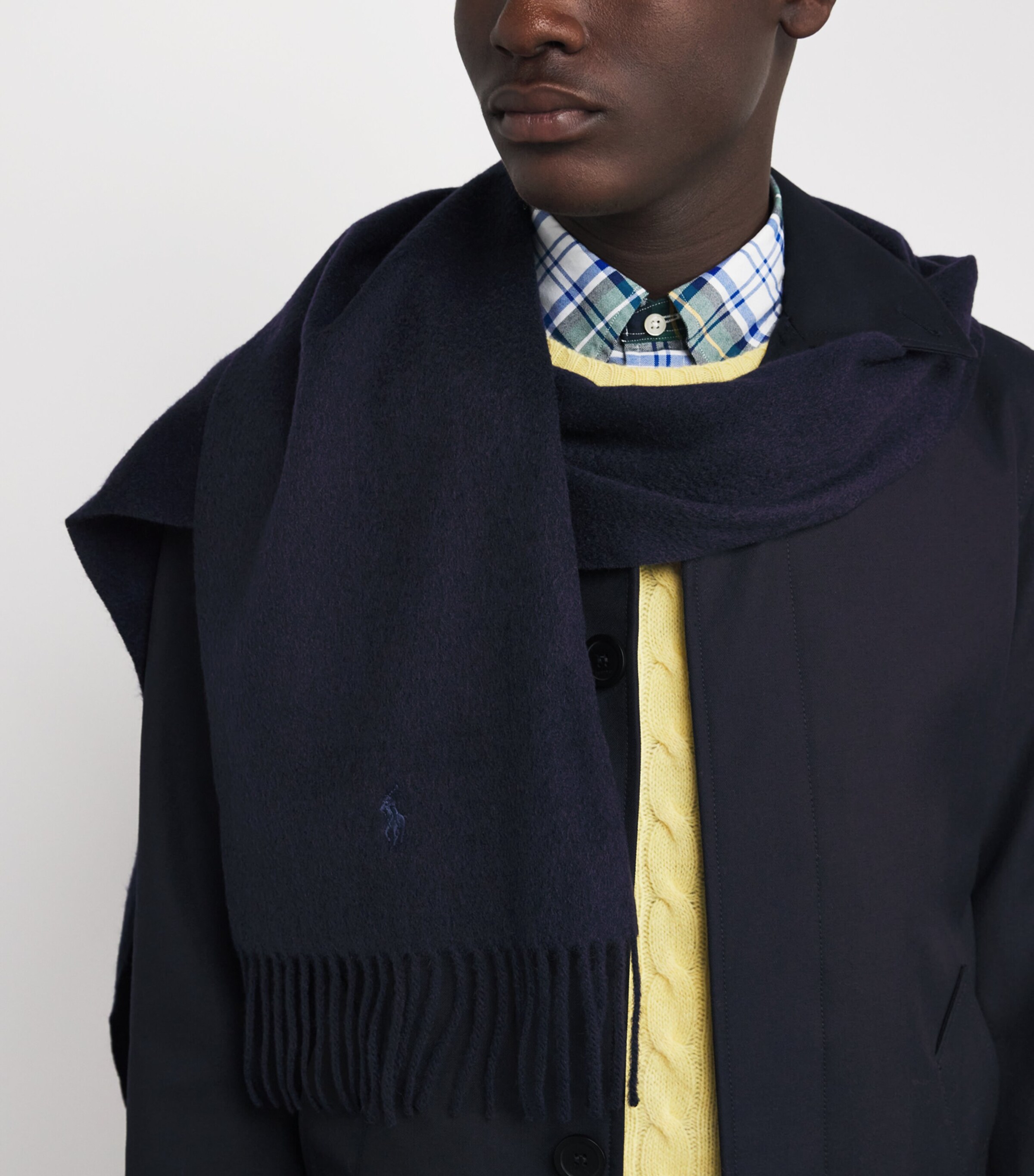 Cashmere Polo Pony Fringe Scarf BLUE Image 3