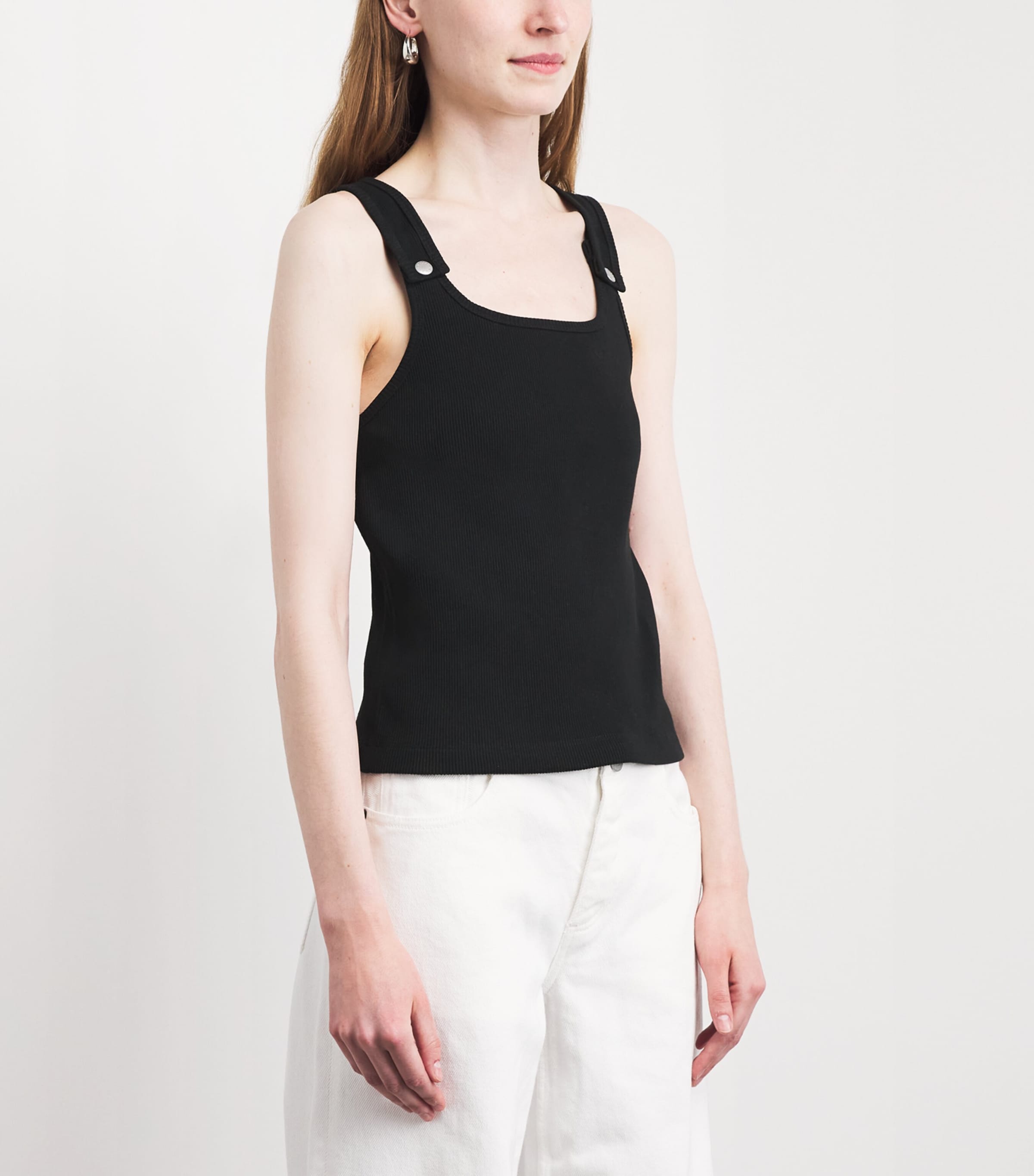 STILL HERE Womens Stretch-Cotton Snap Tank Top Black Image 4