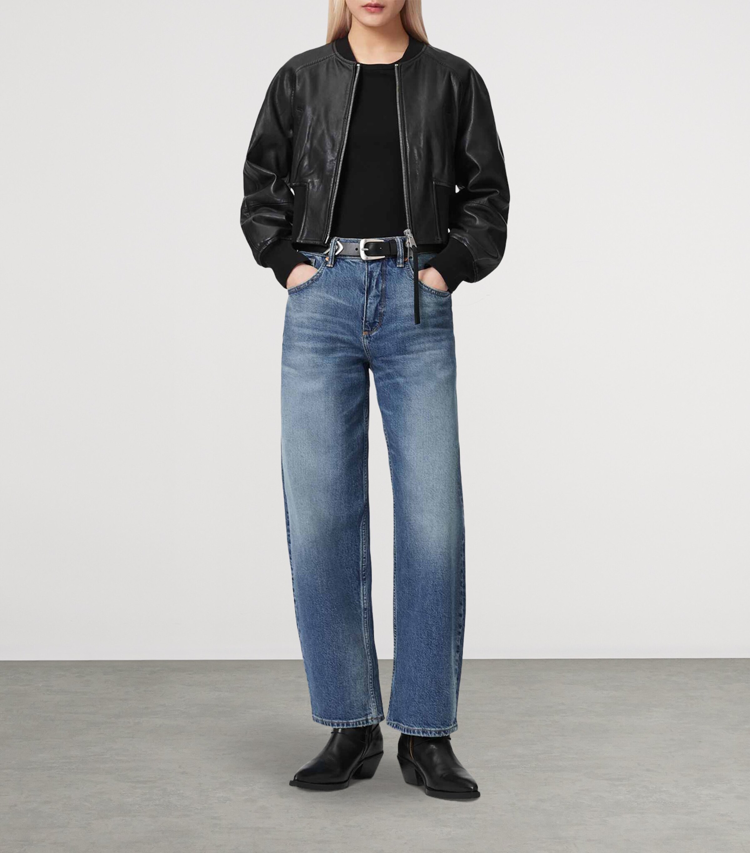 AllSaints Womens Leather Suri Bomber Jacket Black Image 6
