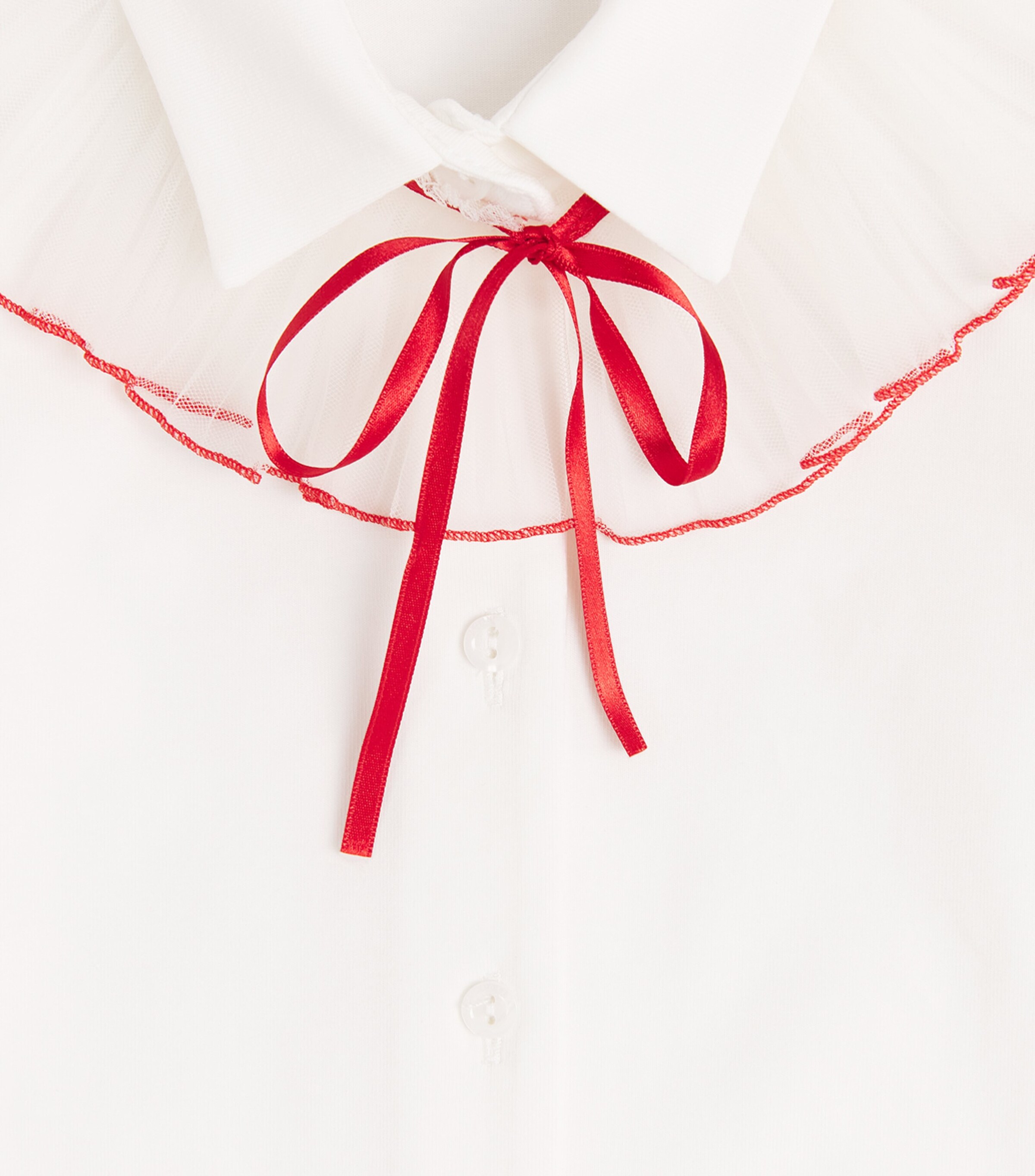 Monnalisa Cotton Ruffle-Collar Shirt (24 Months – 12 Years) Panna+rubino Image 3