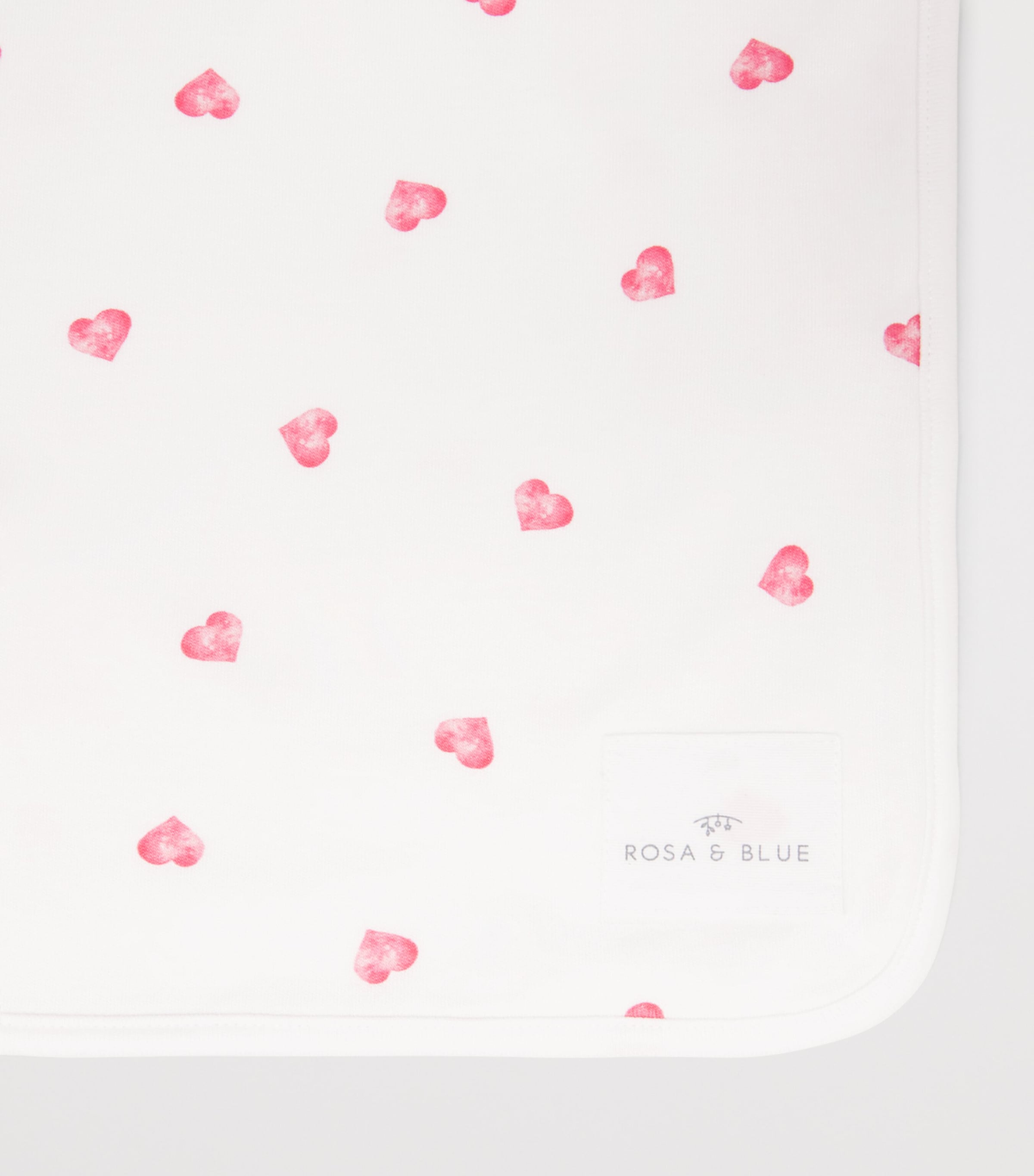 Rosa & Blue Bamboo-Organic Cotton Hearts Baby Blanket Pink Heart Image 3