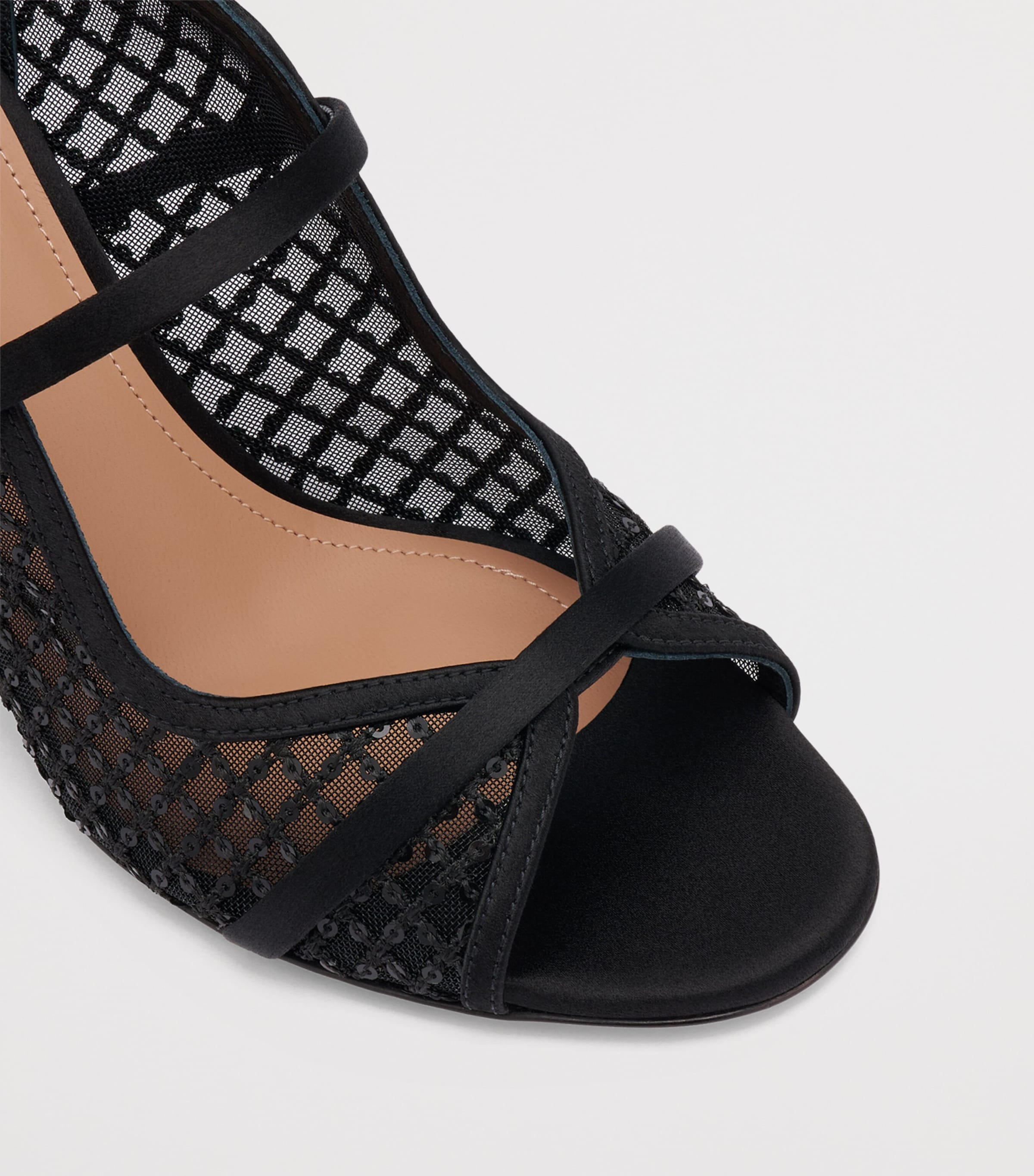 Malone Souliers Sequin Mesh Norah Heeled Sandals 70 Black Image 5