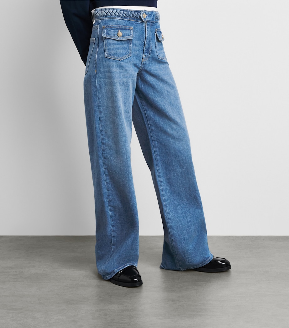 Maje Womens Braided High-Rise Flared Jeans Blue Image 4