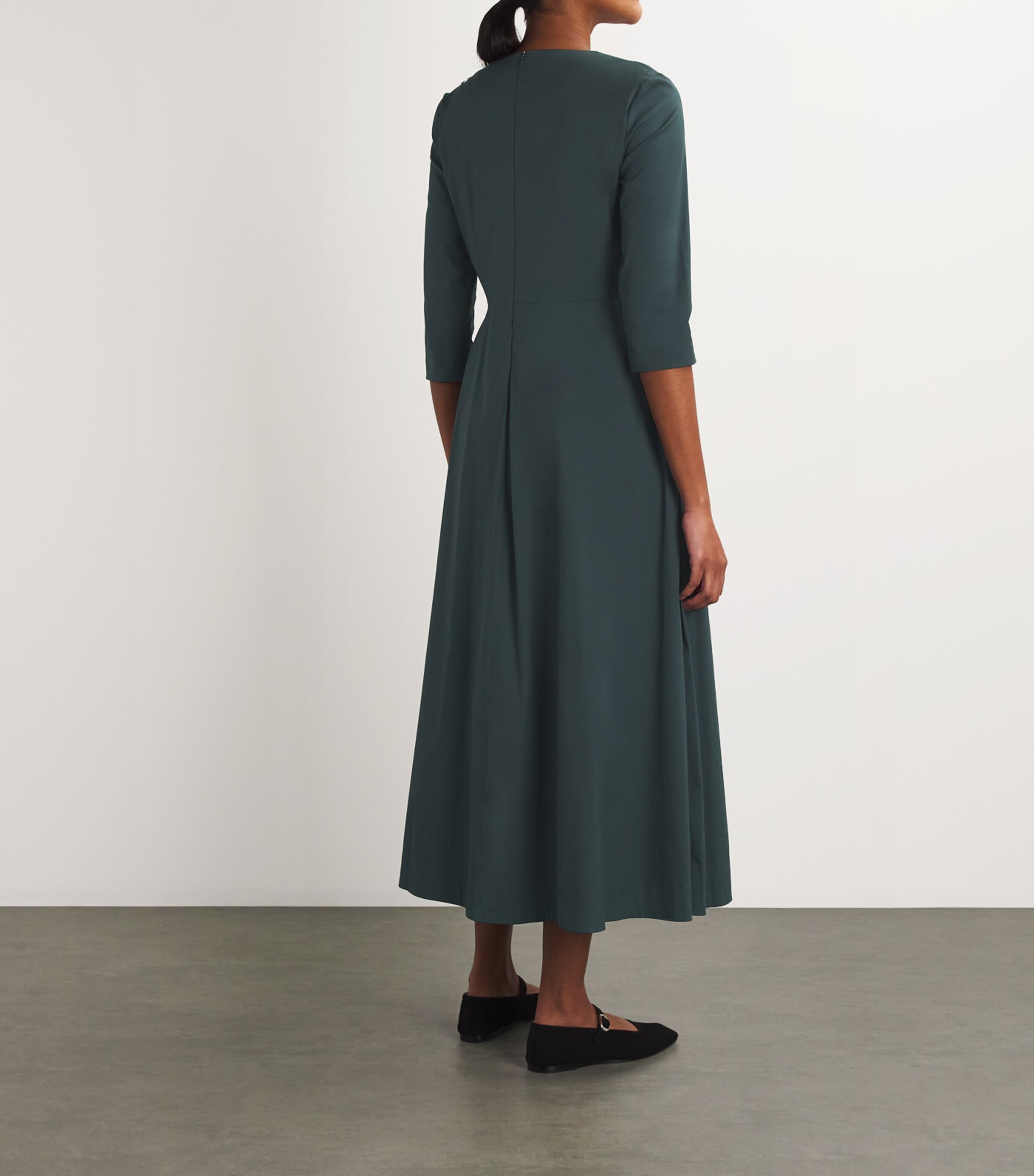 Max Mara Green Cotton-Blend V-Neck Midi Dress | Harrods US