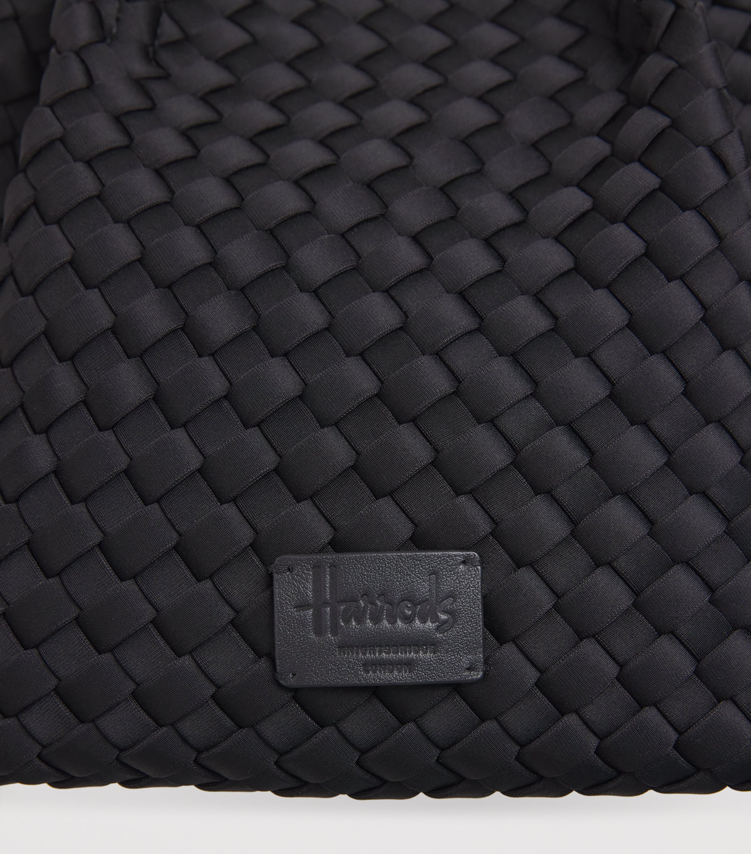 Harrods Mini Neoprene Woven Tote Bag Black Image 8