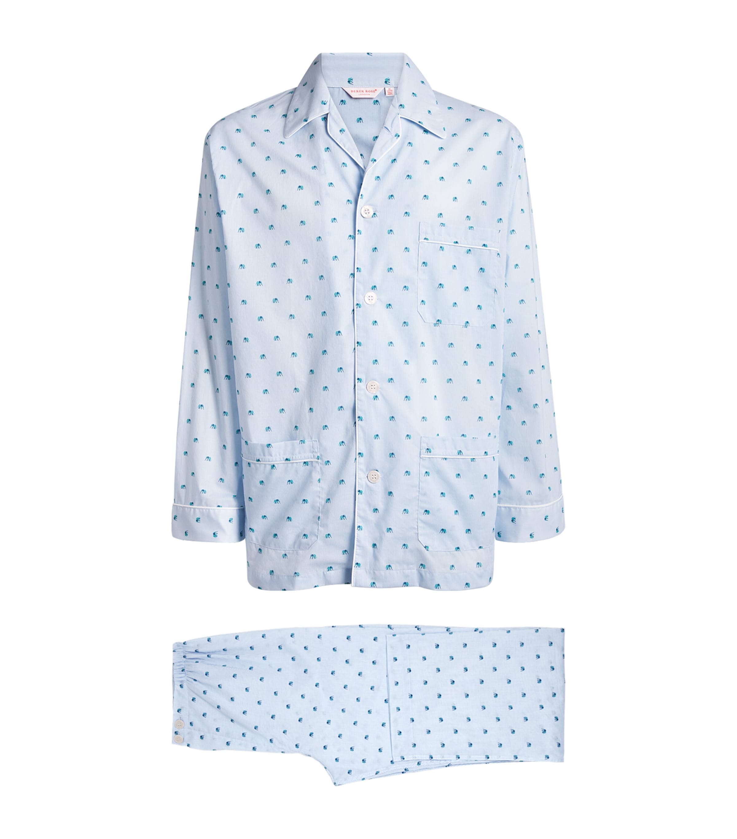 Derek Rose Mens Blue Ledbury Striped Elephant-print Cotton Pyjamas In Blue