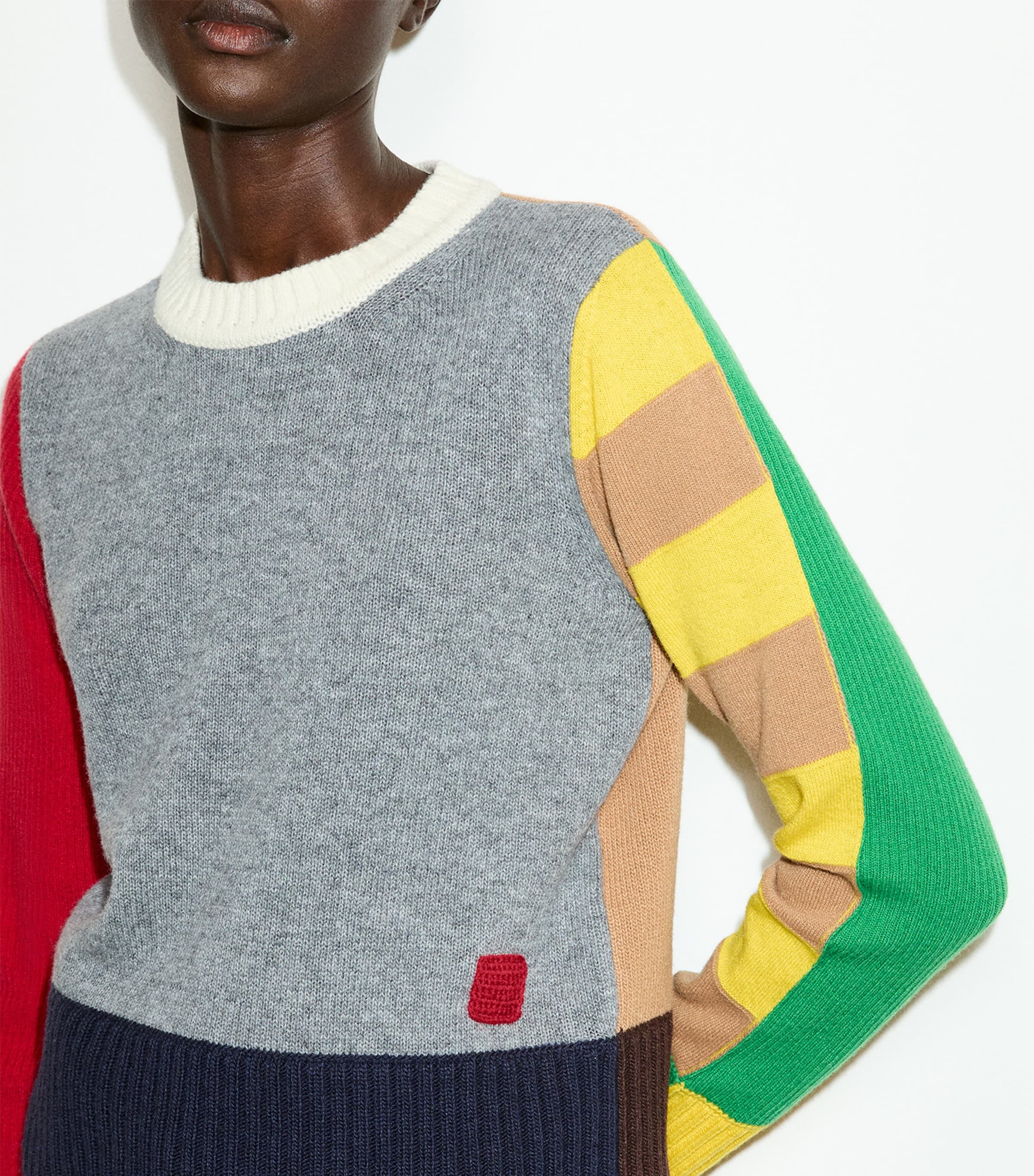 MAX&Co. Womens Virgin Wool Patchwork Sweater Grey Image 4